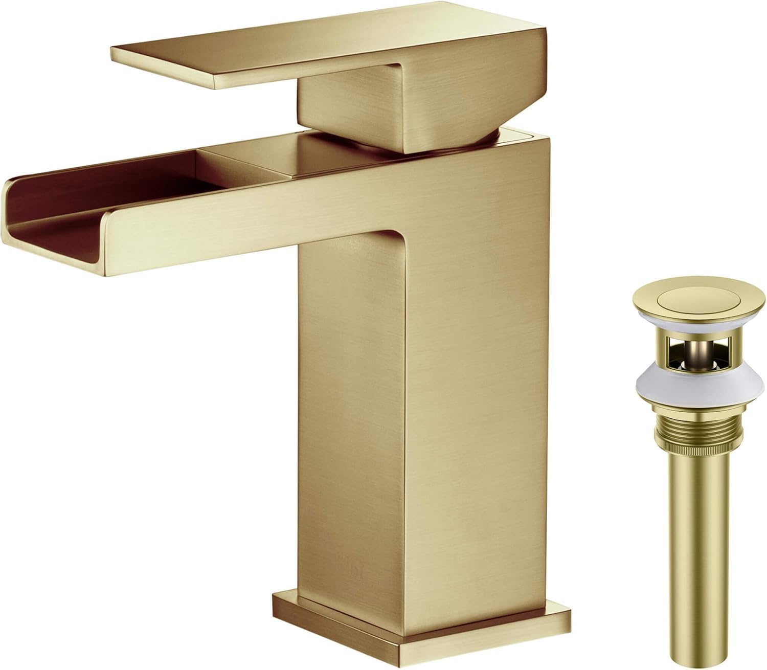 KIBI Waterfall Bathroom Faucet | Single Handle High Arc Sink Tap with Solid Brass Body | Corrosion-Resistant, Smooth Water Flow, Stylish Upgrade for Bathrooms (Brushed Gold W/Pop Up Drain)
