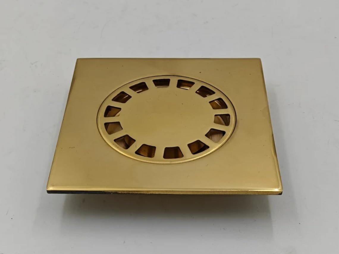 Unlacquered Brass Square Floor Drain, Shower Floor Drain with Removable Cover, Antique Brass Drain Cover (4 x 4 Inches)