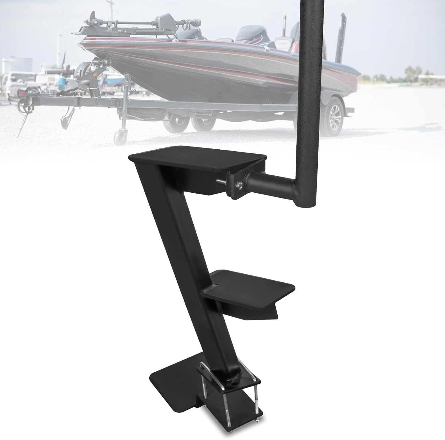 3 Steps Heavy Duty Boat Trailer Steps for The Tongue Non-Slip Ladder with Handle Steel Powder Coated Compatible with Most Pontoon, Bass Boats, Hunting Fits 3'' and 4'' Tall Tongues