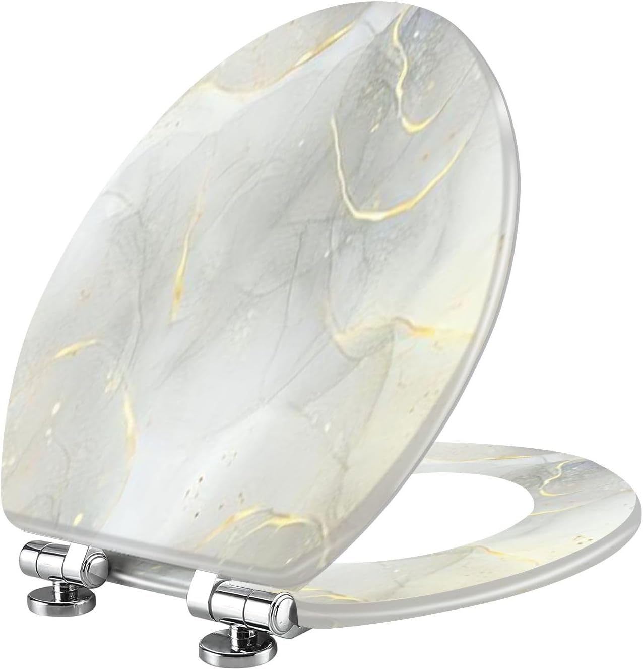 Elongated Toilet Seat Ceramic tile for floors Shards white marble for interior home ceramic Resin Toilet Seat Slow Quiet Close with Quick-Release Hinges Toilet Seat with Cover Easy to Clean Install