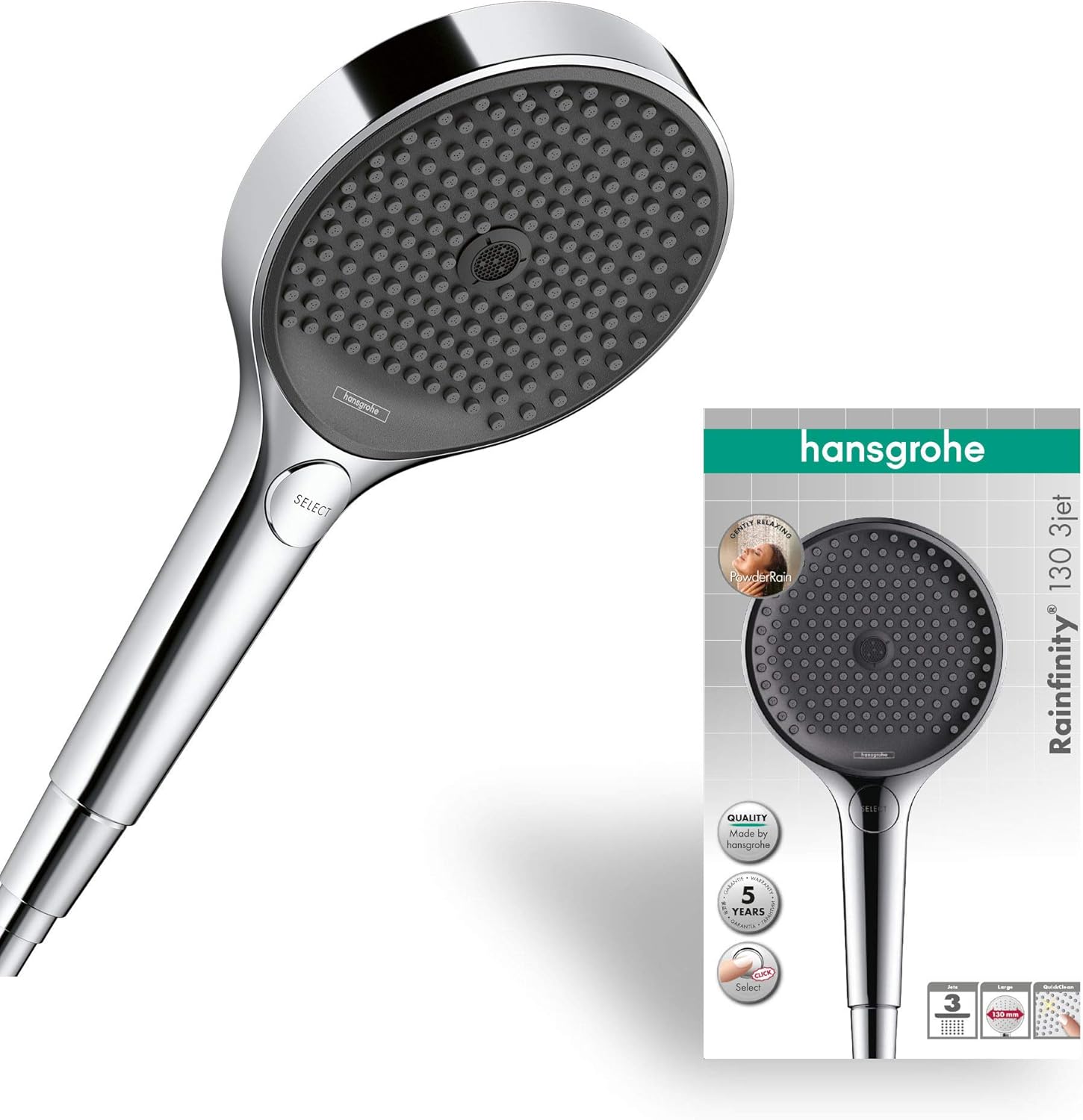 hansgrohe 26865700 Rainfinity Water-Saving Hand Shower 130, 3 Sprays, EcoSmart, Matt White