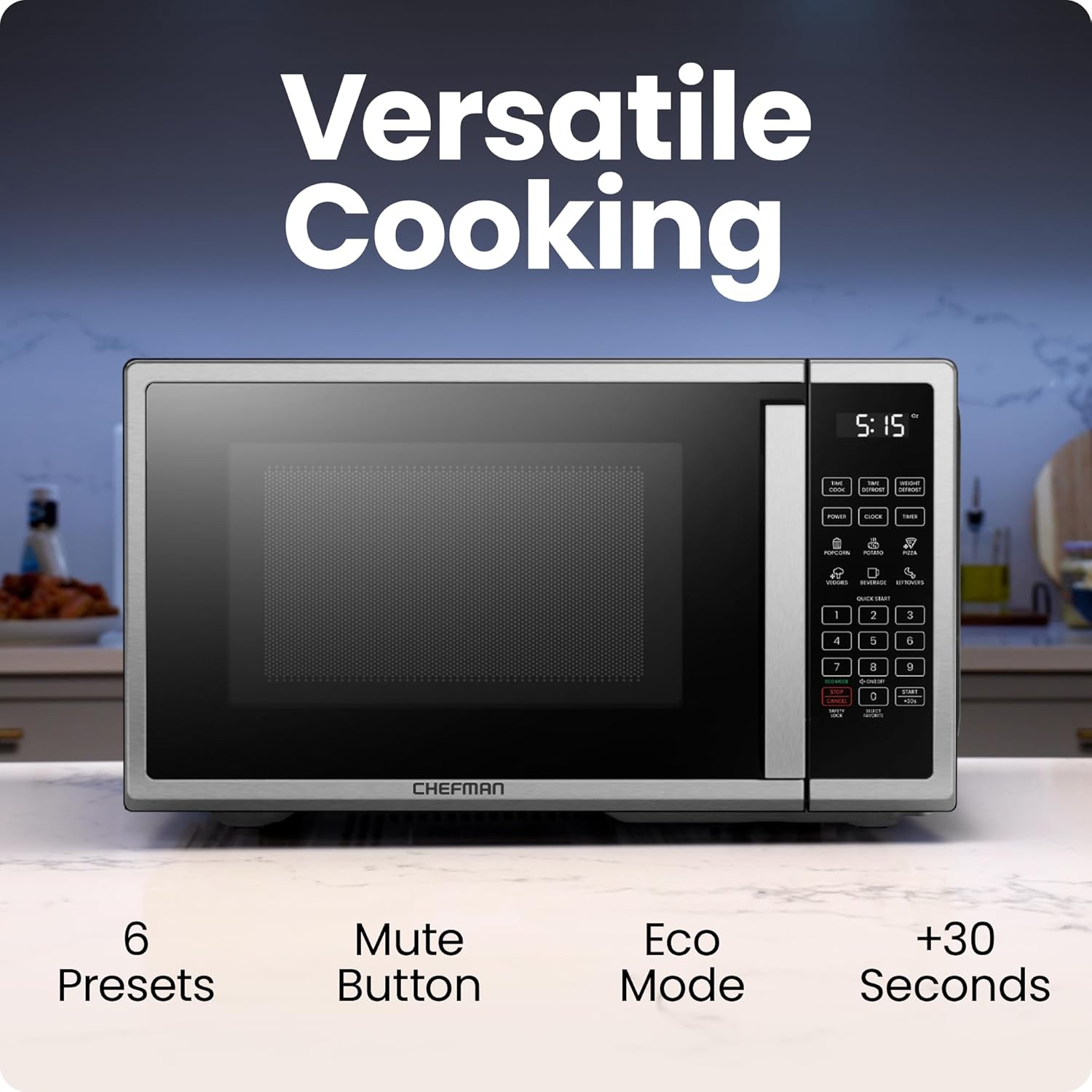 Chefman Countertop Microwave Oven 0.7 Cu. Ft. Digital Stainless Steel Microwave 700 Watts with 6 Auto Menus, 10 Power Levels, Eco Mode, Memory, Mute Function, Child Safety Lock, Easy Clean