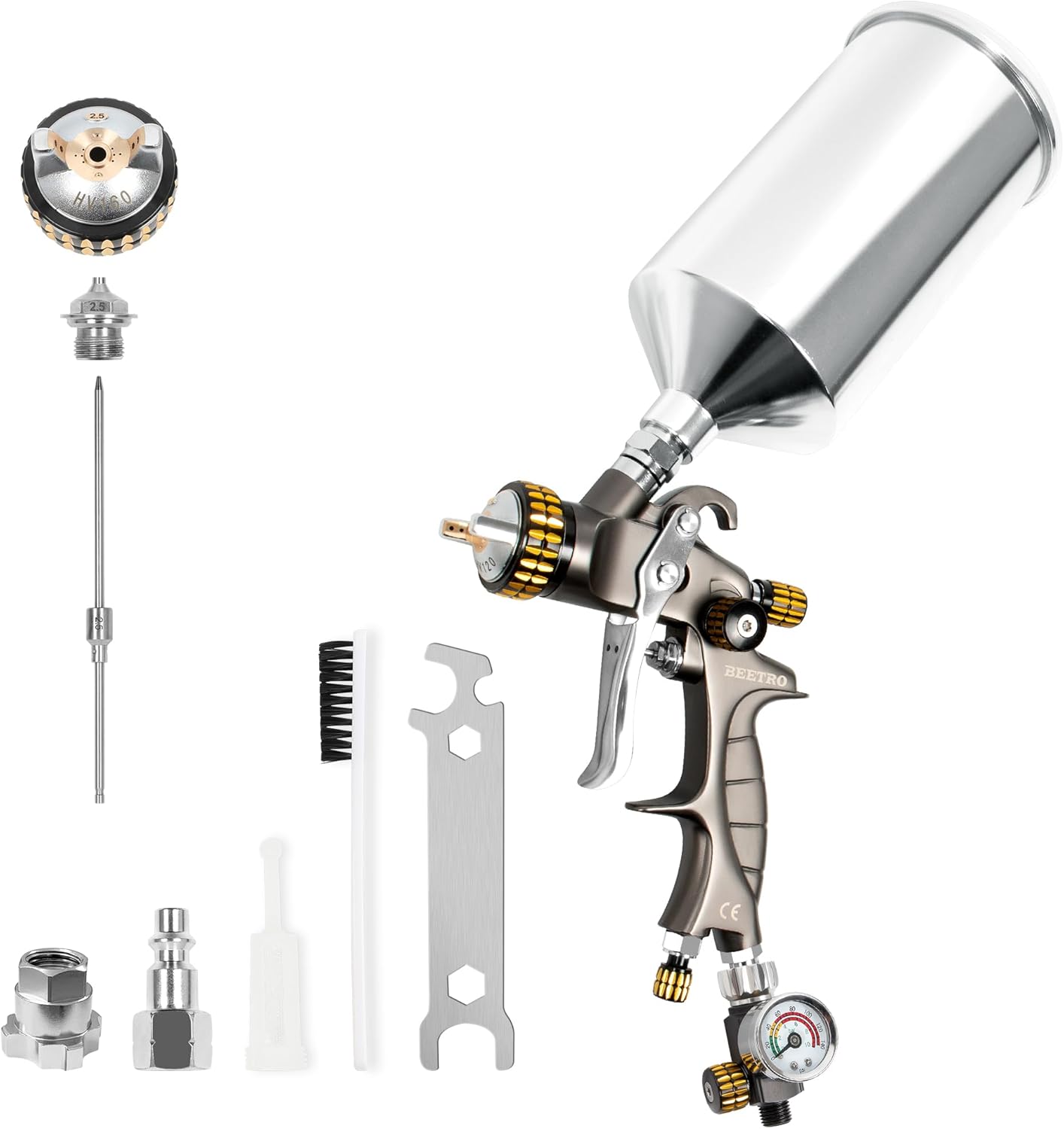 BEETRO HVLP Air Spray Gun 2.5mm Nozzle 1000ml Capacity 14.5CFM 30-43psi with Air Control Valve 1/4
