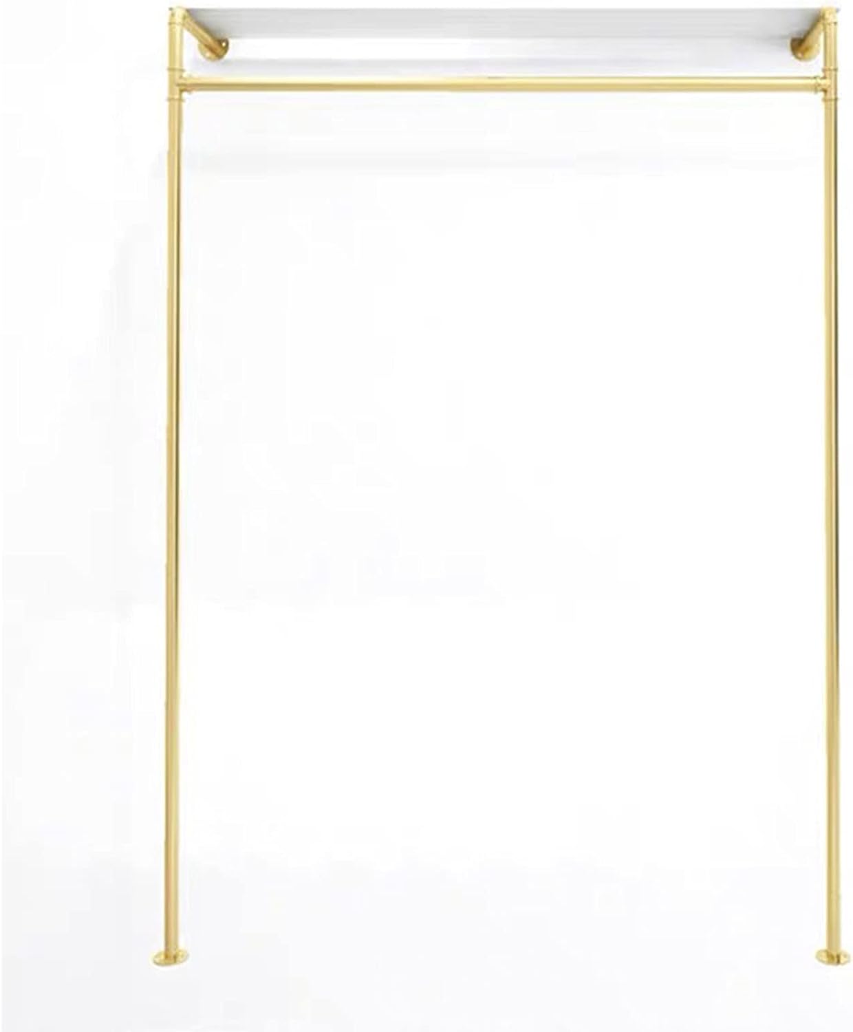 Modern Simple Industrial Pipe Hanging Rods Clothing Rack,Retail Display Wall Mounted Storage Clothes Hanging Shelf, Wood Garment Rack (Gold, 59