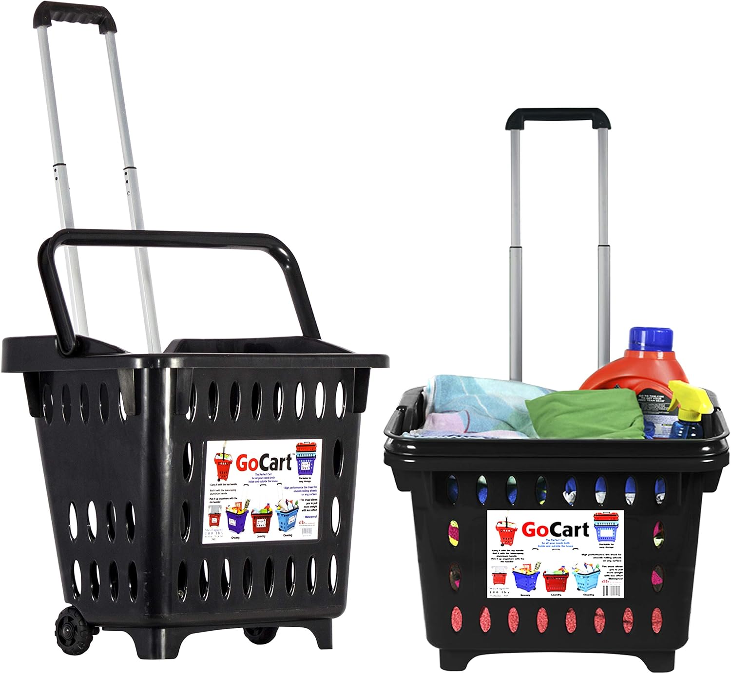 dbest products Bigger GoCart Grocery Cart Rolling Shopping Laundry Basket on Wheels Hamper with Telescopic Handle Cleaning Caddy Trolley, Teal, Bigger 1 pack