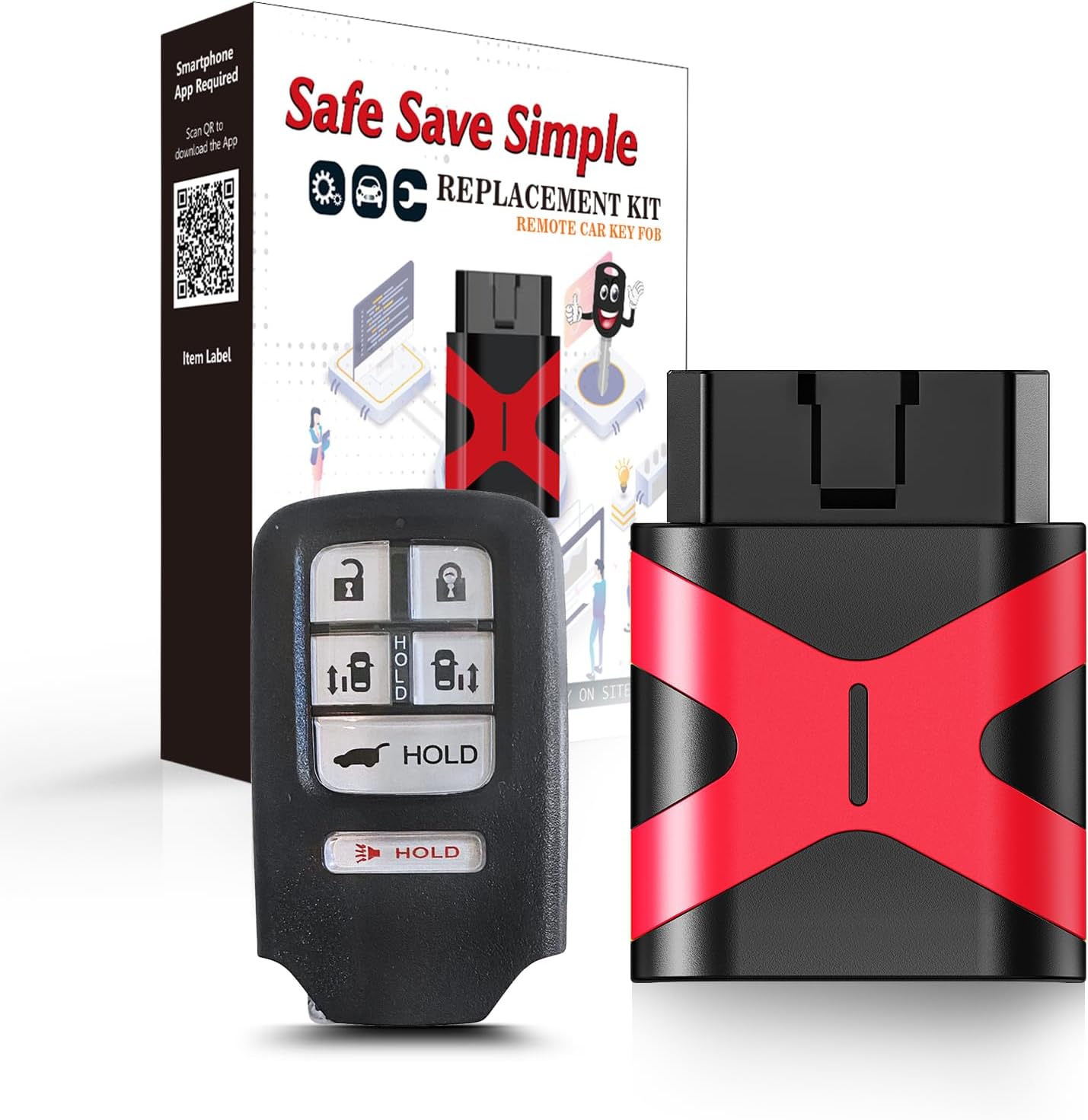 Simple Programmable Keyfob, Car Key Fob OBD Programmer Kit Replacement for 2014 2015 2016 2017 Honda Odyssey 7 Button Remote Key 313.8 MHz KR5V1X (OBD Tool Kit)