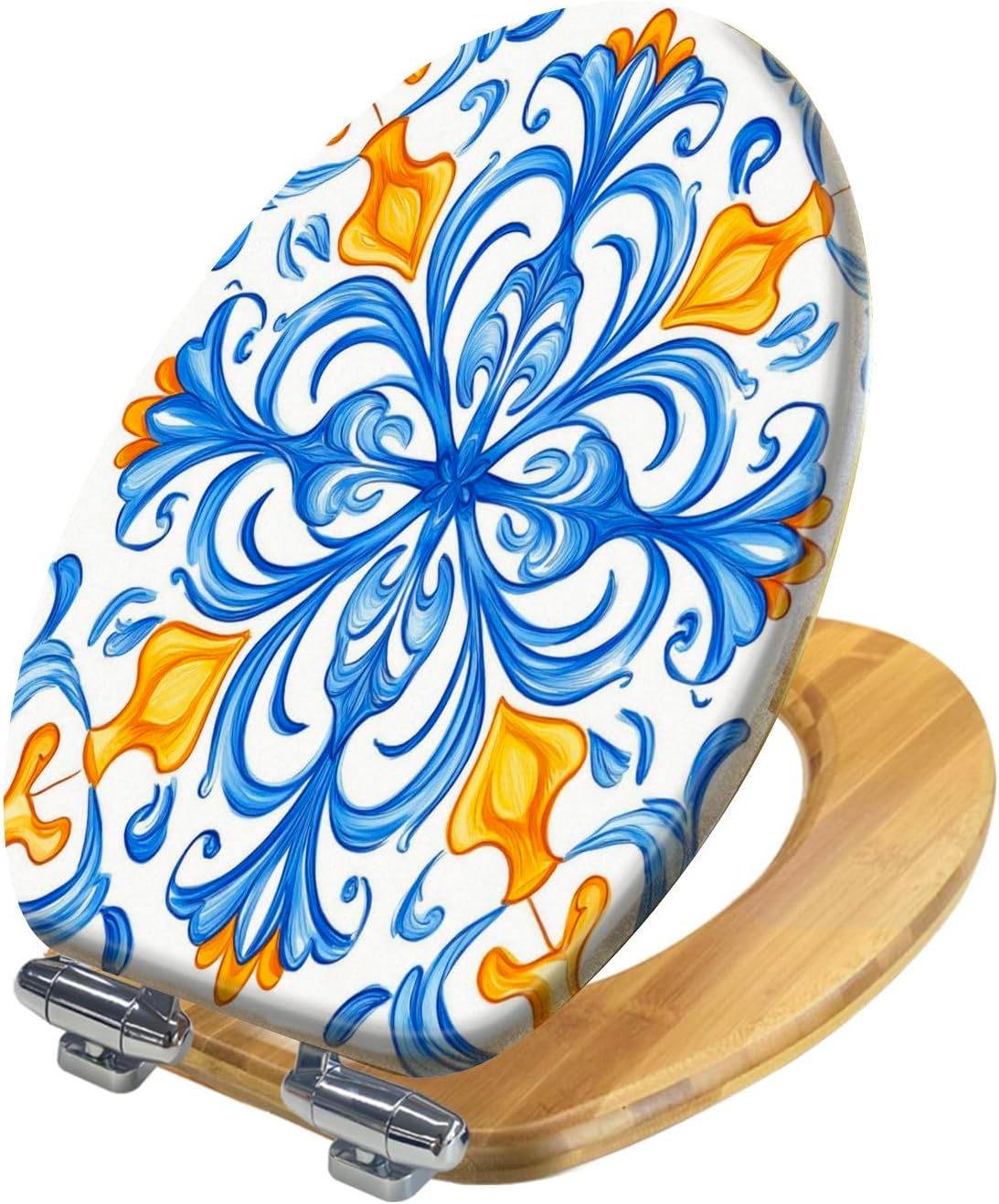 Elongated Toilet Seat Wood Toilet Seat with Cover Heart shaped stone Easy to Install Quietly Close Quick Release Hinges Decorative Bathroom Decor
