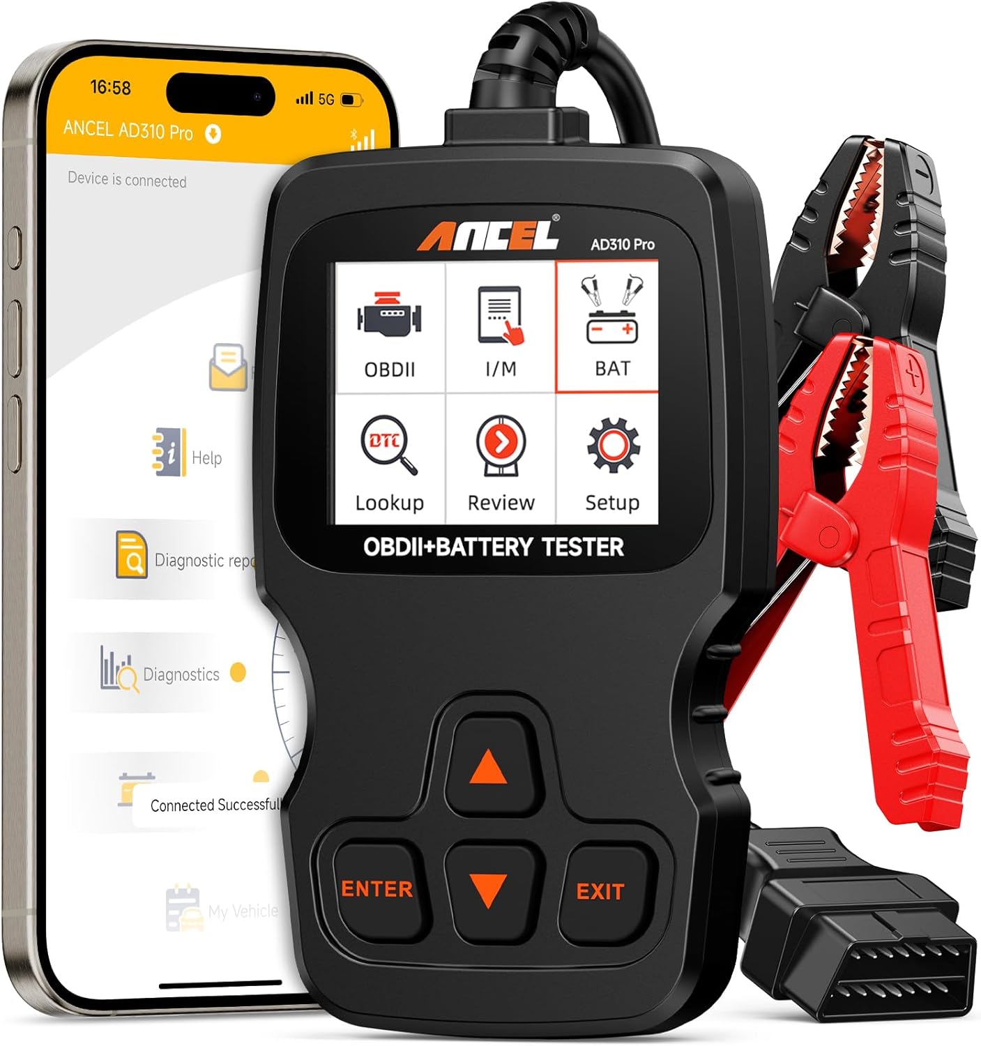 ANCEL AD310 Pro 2-in-1 OBD2 Scanner & Car Battery Tester, Bluetooth Diagnostic Tool with User-Friendly APP for iPhone Android, Check Engine Light Code Reader, Battery Health Monitor for All Cars