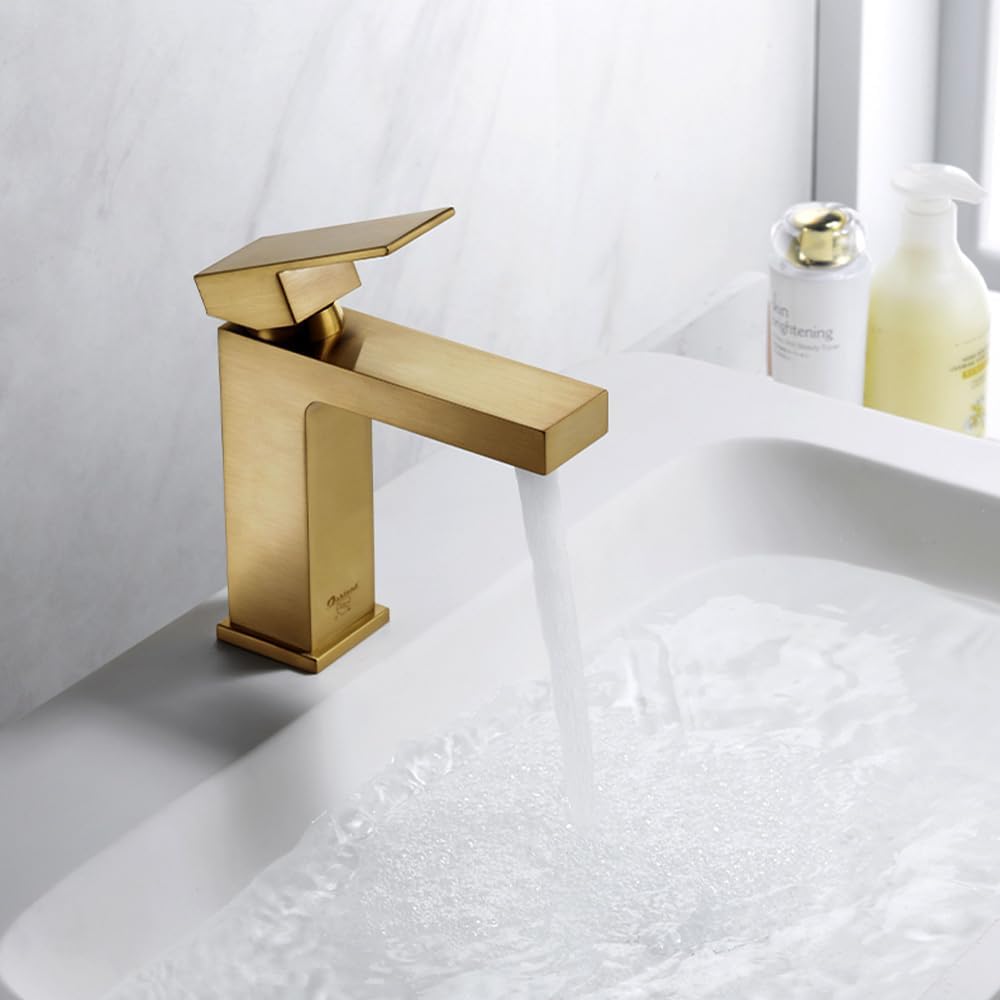 Oakland Bronze Gold Bathroom Faucet, 1 Hole Bathroom Sink Faucet Brass Gold Single Handle Vanity Faucet with Drain Assembly, Deck Plate Included, KSB1112-BB