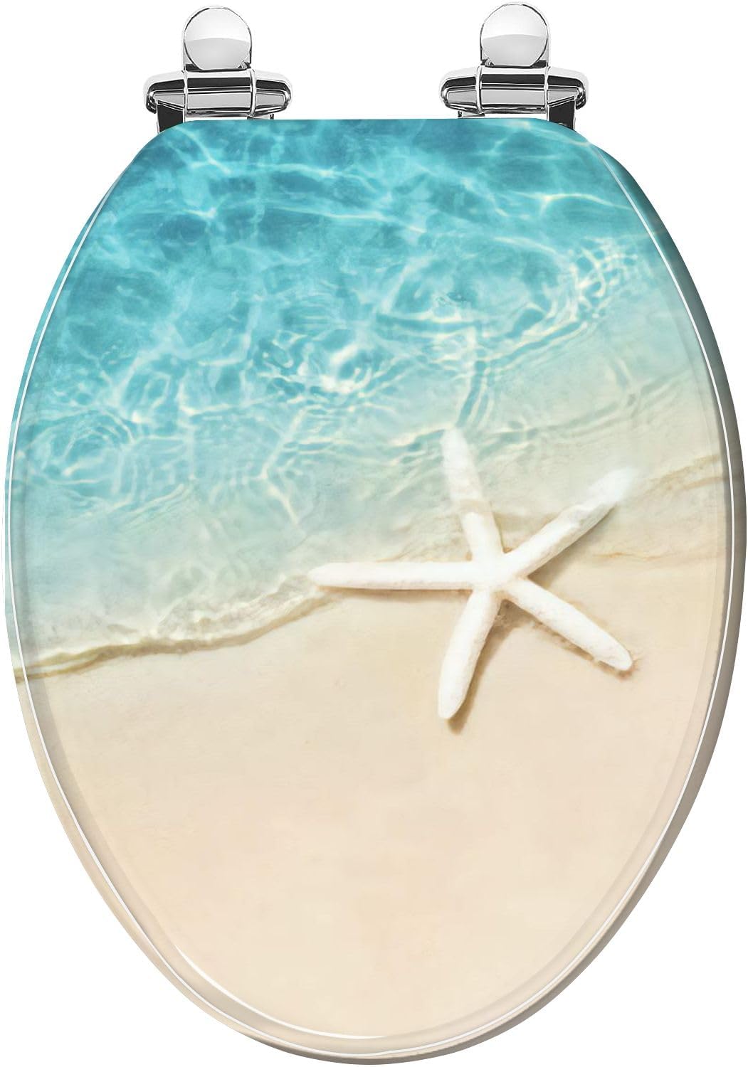 Elongated Toilet Seat summer beach Summer Tropical sand beach Resin Toilet Seat with Quietly Close Quick Release Hinges Decorative Toilet Seat with Cover Easy to Clean and Install Beach Theme Decor
