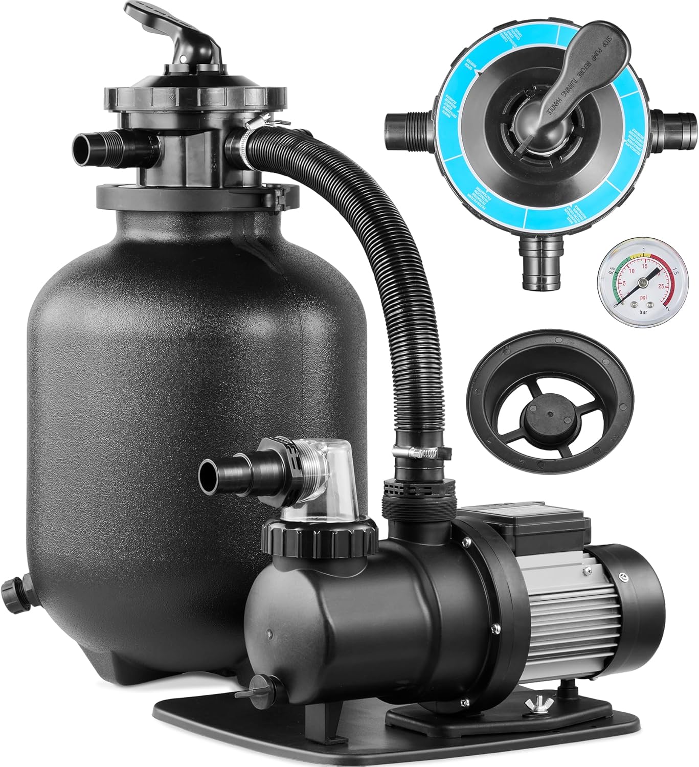 10 Inch Sand Filter Pump for Above Ground Pool, 1/2 HP Pool Pumps Above Ground 3000 GPH for Pools up to 8400 GAL, Pool Filter with 6-Way Valve, Improved Circulation and Filtration