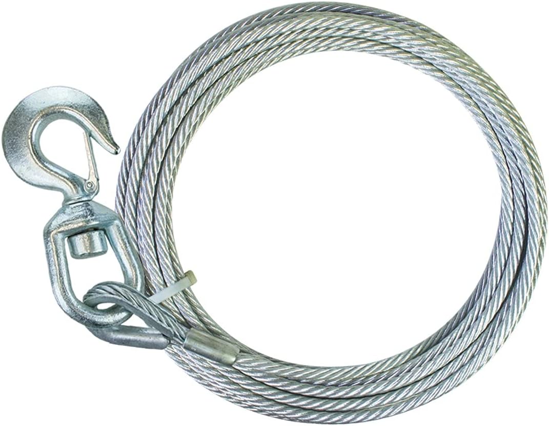VULCAN Winch Cable - Steel Core - Swivel Hook - 3/8 Inch x 50 Foot - 14,000 Pound Minimum Breaking Strength