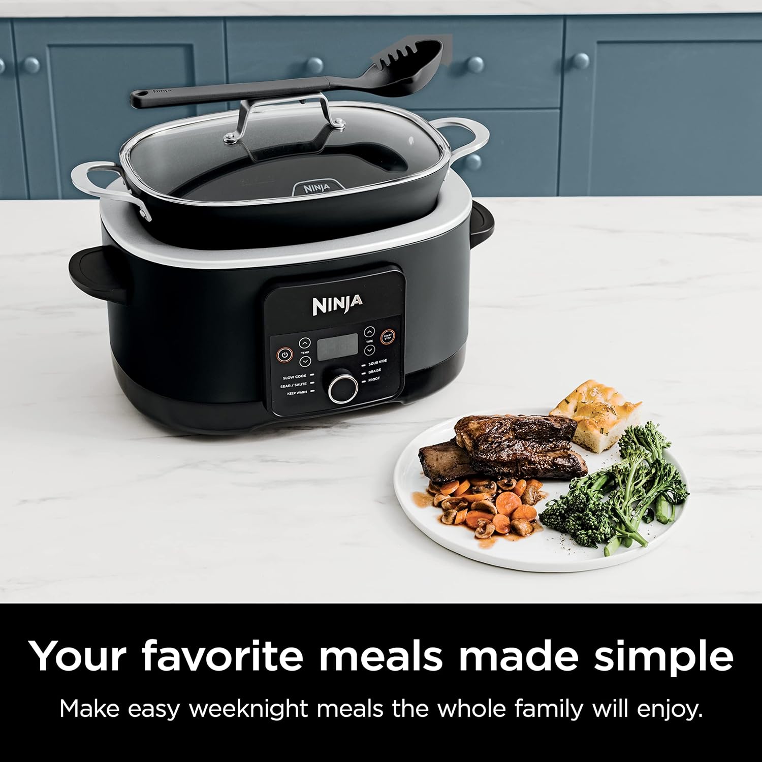 Ninja Foodi PossibleCooker PRO- Sous Vide & Proof 6-in-1 Multi-Cooker, with 8.5 Quarts, Slow Cooker, Dutch Oven & More, Glass Lid & Integrated Spoon, Oven Safe Pot to 500°F, Black, MC1010