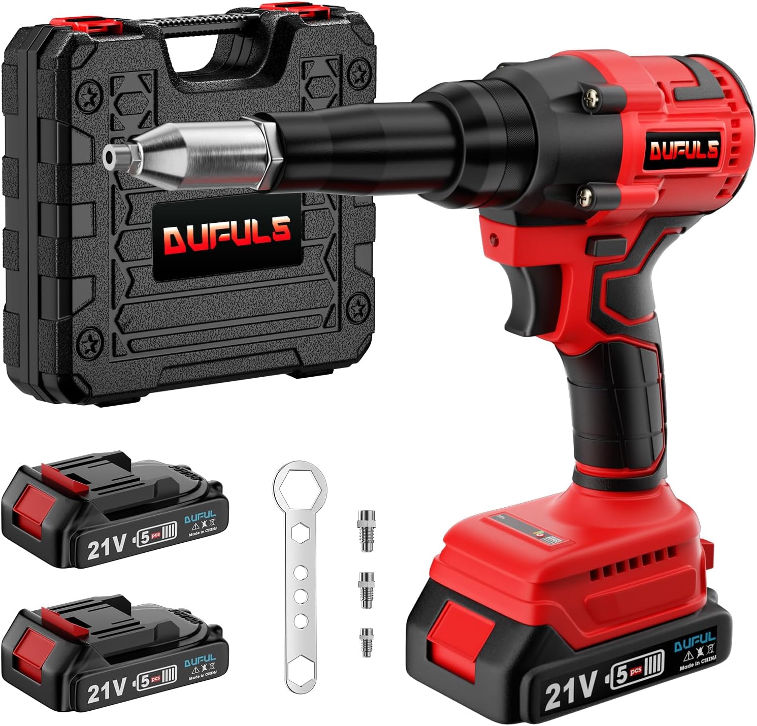 Cordless Rivet Gun, Electric Rivet Gun Kit with 2PCS Battery and Charger, Brushless Blind Riveter Tool Kit for 1/8