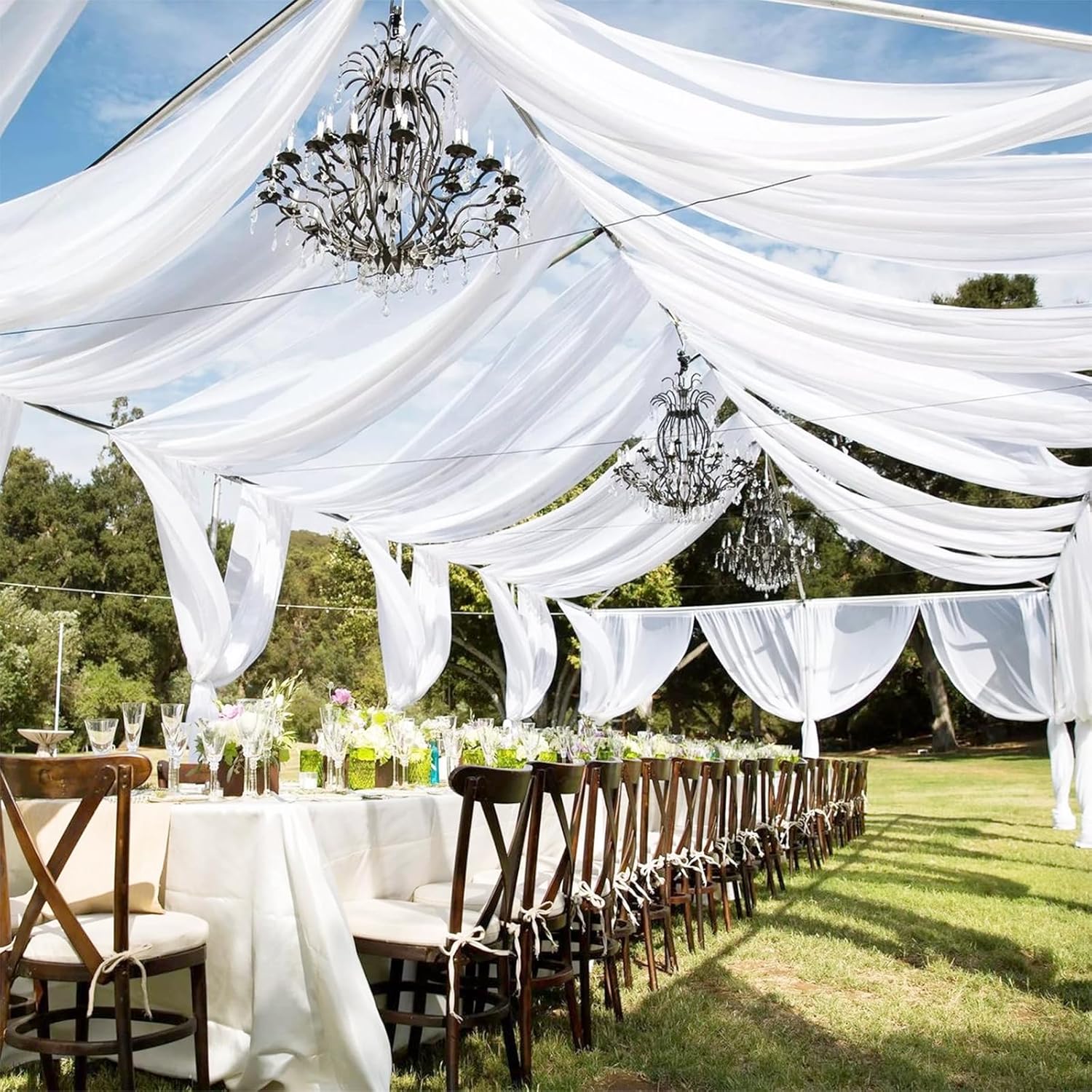 6 Panels White Ceiling Drapes 5ftx20ft Extra Long Wedding Ceiling Drapes Chiffon Fabric Arch Draping Sheer Curtains Soft Drapery Draping Wedding Ceiling Decorations for Party Ceremony Stage Swag