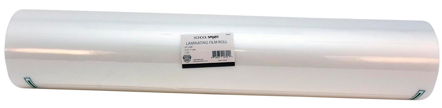 School Smart Laminating Film Roll, 25 Inches x 500 Feet, 3 Mil Thick, High Gloss