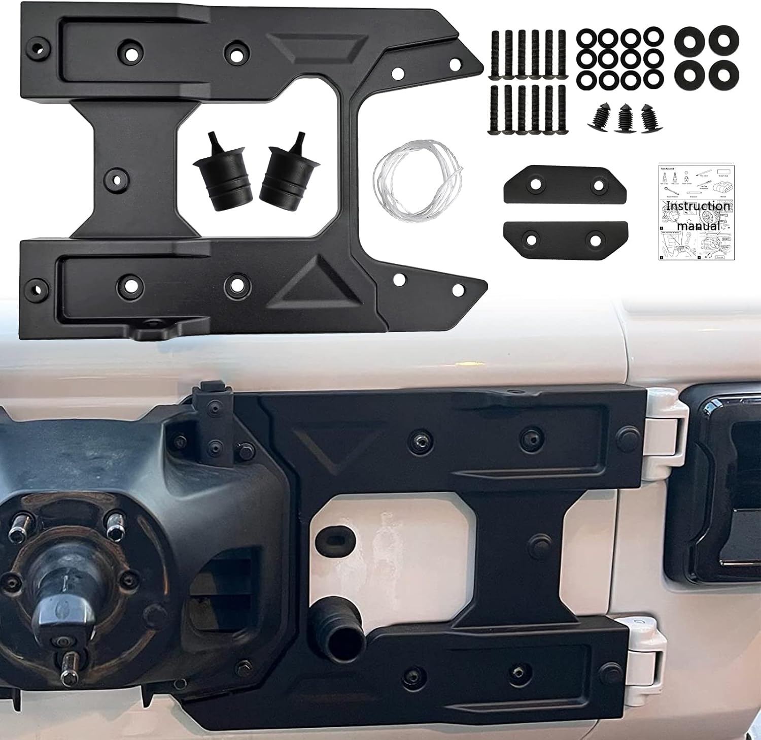 Spare Tire Carrier Hinge Reinforcement Kits Compatible with 2018 2019 2020 2021 Wrangl-er JL Aluminum Tailgate Bracket Accommodates 35