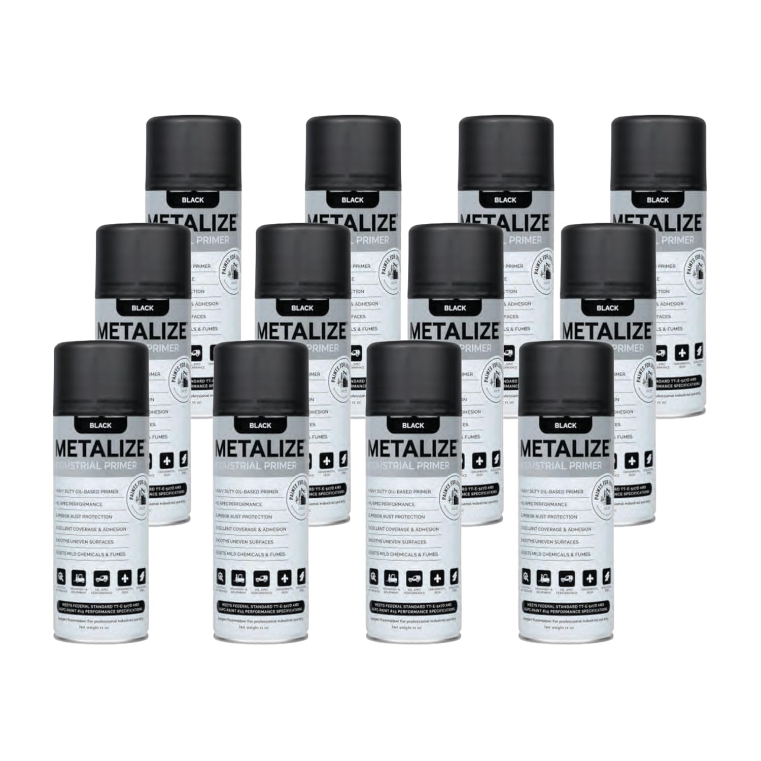 METALIZE Paints For Industry Industrial Primer, Aerosol Spray Primer - Steel Metal Iron Machinery - Case of 12 (Black Primer) 8-S-1116CS
