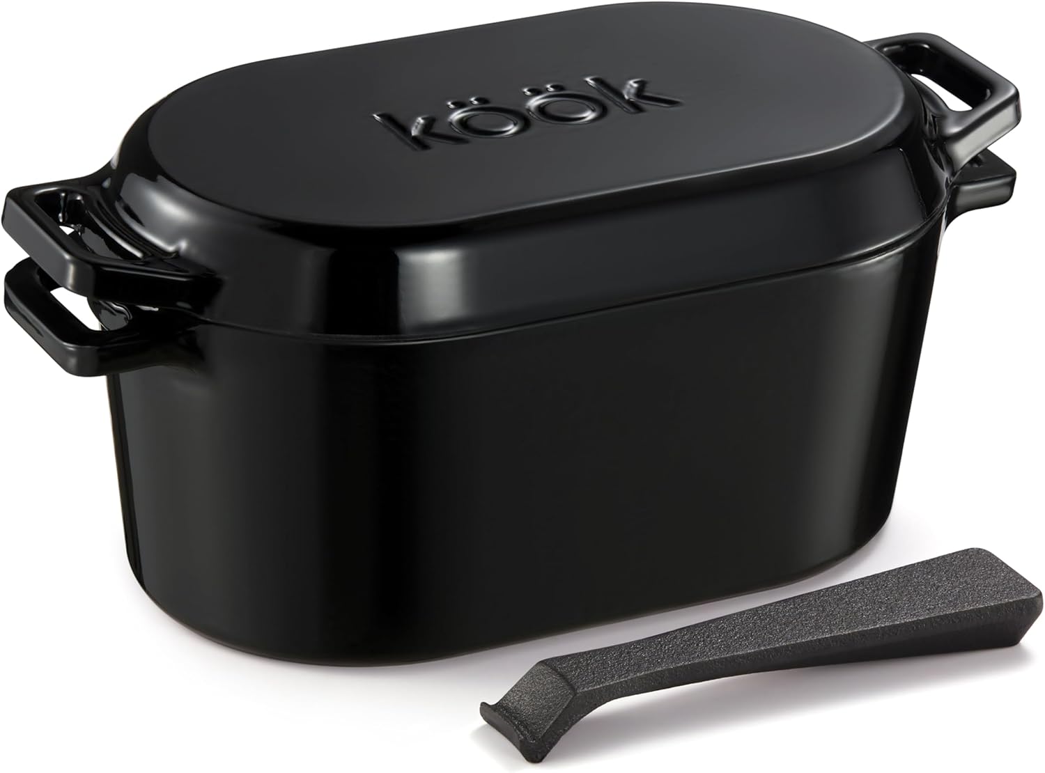 Kook Dutch Oven with Lid, Sourdough Bread Baking Supplies, Banneton Bread Proofing Set, Dual Handles, Enameled Cast Iron, Great for Baking Bread, 3.4 Qt, Artisan Sourdough Bread Making Kit, 9.8 Inch Rattan Baskets and Liners, Oval