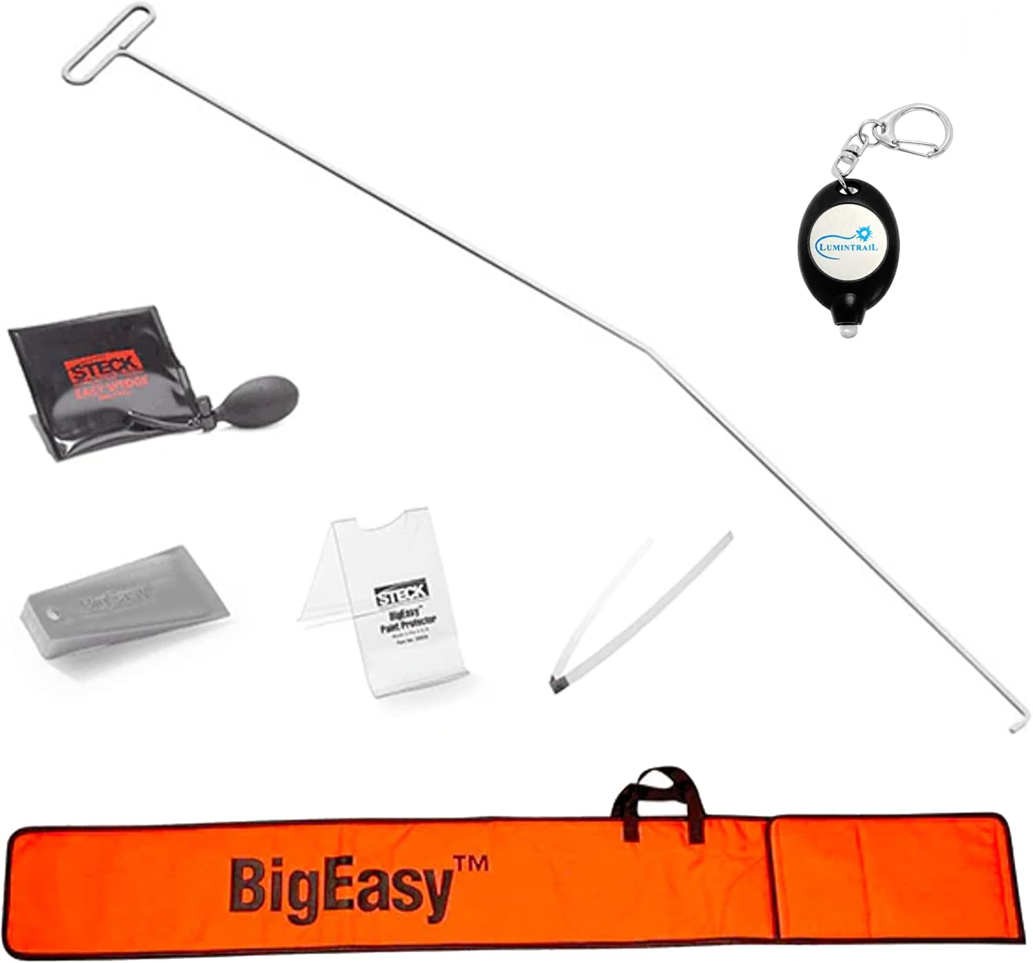 Lumintrail Steck Manufacturing Big Easy Deluxe Kit, Big Easy Glo with Easy Wedge Kit with Carrying Case, Emergency Car Kit, Bundle with a Keychain