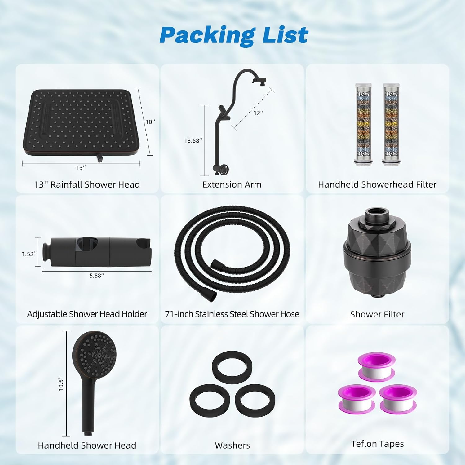 Hibbent Upgraded 13'' Shower Head Combo, High Pressure 5 Spray Rainfall Showerhead, 10 Spray Mode Handheld, All Metal Easy Reach 4-way Diverter Shower Arm with Pause Mode, 71'' Hose and Holder, Black