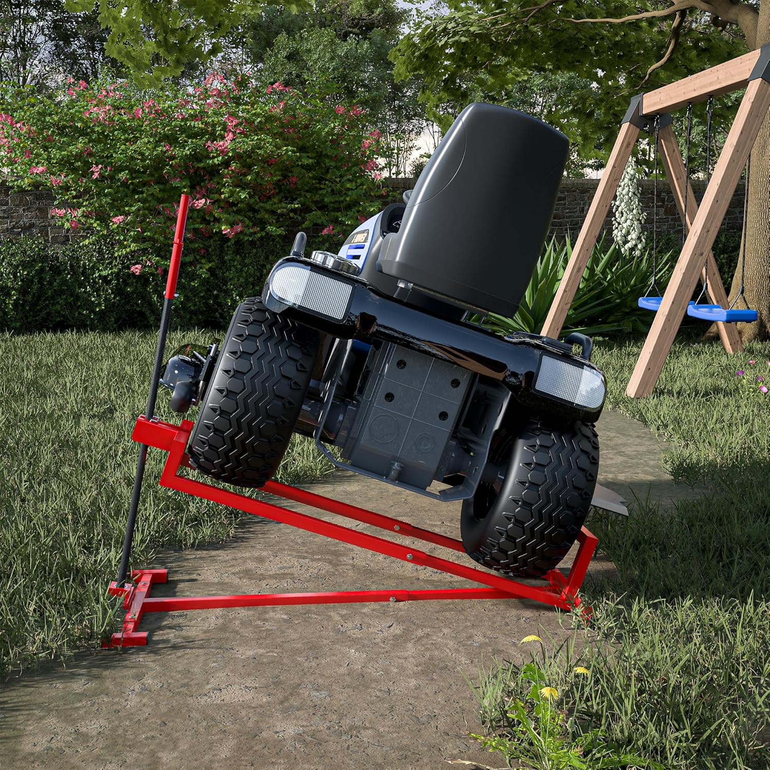 Riding Lawn Mower Lift Jack Lawn Mower Jack Lift with 880 Lbs Weight Capacity Telescopic Maintenance Jack for Lawn mowers and Garden Tractors Red