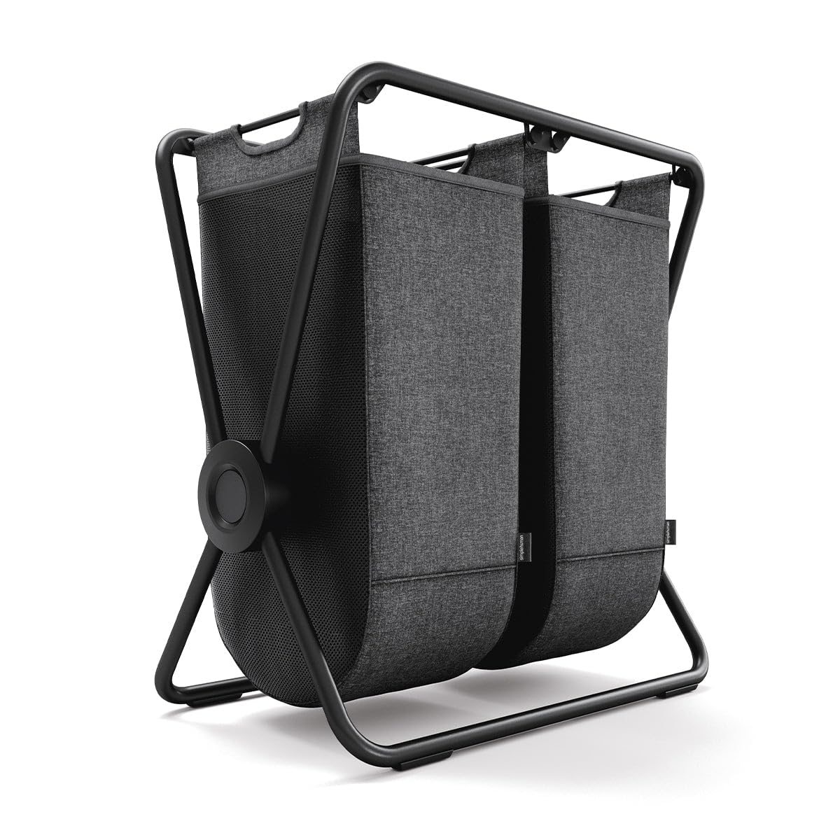 simplehuman single x-frame laundry hamper, 100% recycled polyester removable laundry baskets with easy carry handles, heavy-gauge steel frame, black, 65L