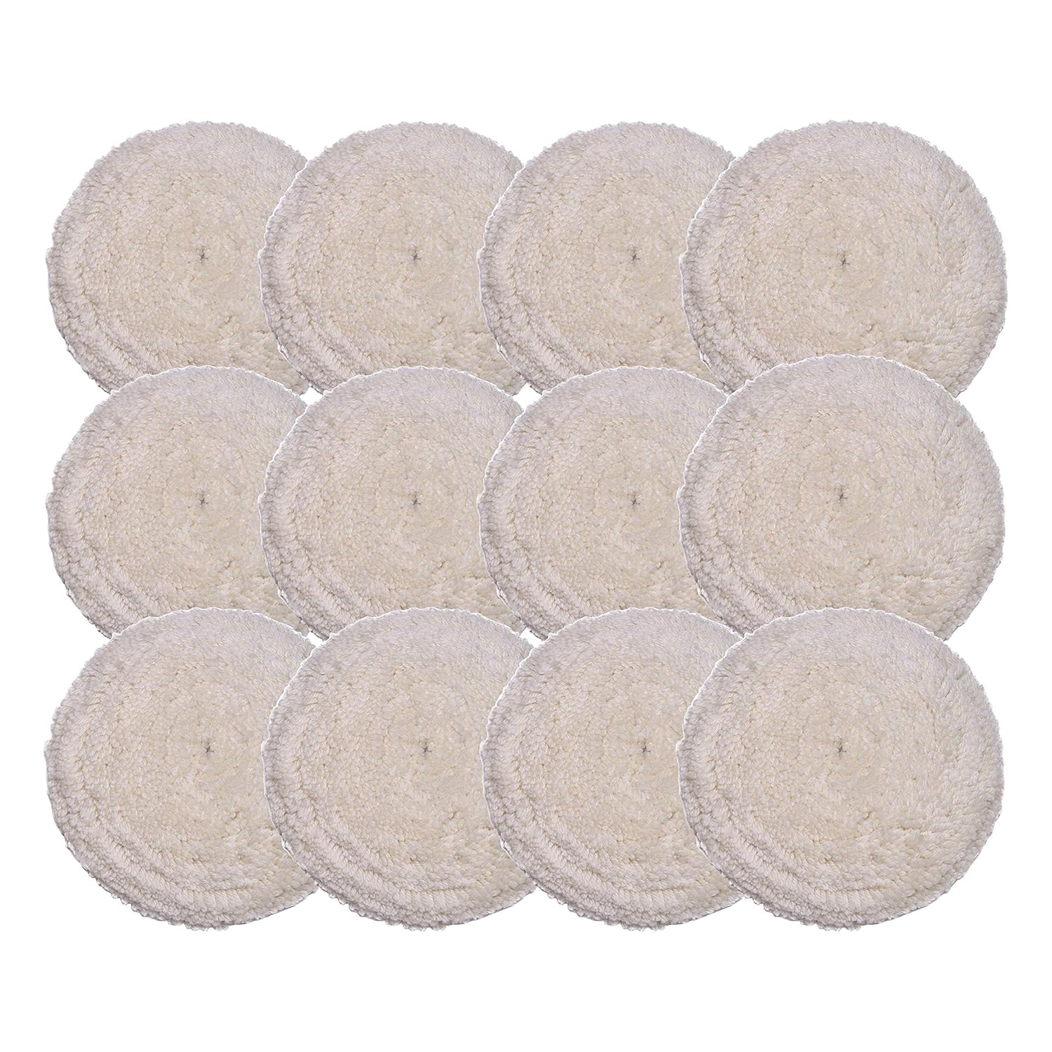100% Wool Buffing Pads for Cutting, Compounding and Polishing, 7.5 Inch Diameter x 1.5 Inch Thick, Hook and Loop Backing (12)