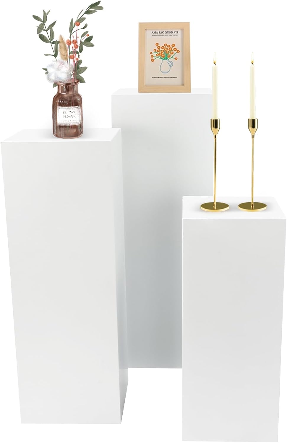 Table Pillars, 3PCS Square Wedding Centerpieces, Floor Standing Flower Display Rack Decorations with Square Base, Column Vase Centerpieces Wedding Holder for Displaying Collectibles, Sculptures