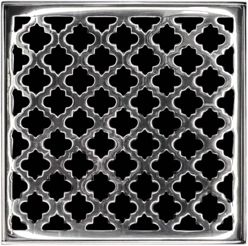 Infinity Drains MS 4 PS - 4” Decorative Top Plate - Moor Pattern for M 4, MD 4, MDB 4 in polished stainless
