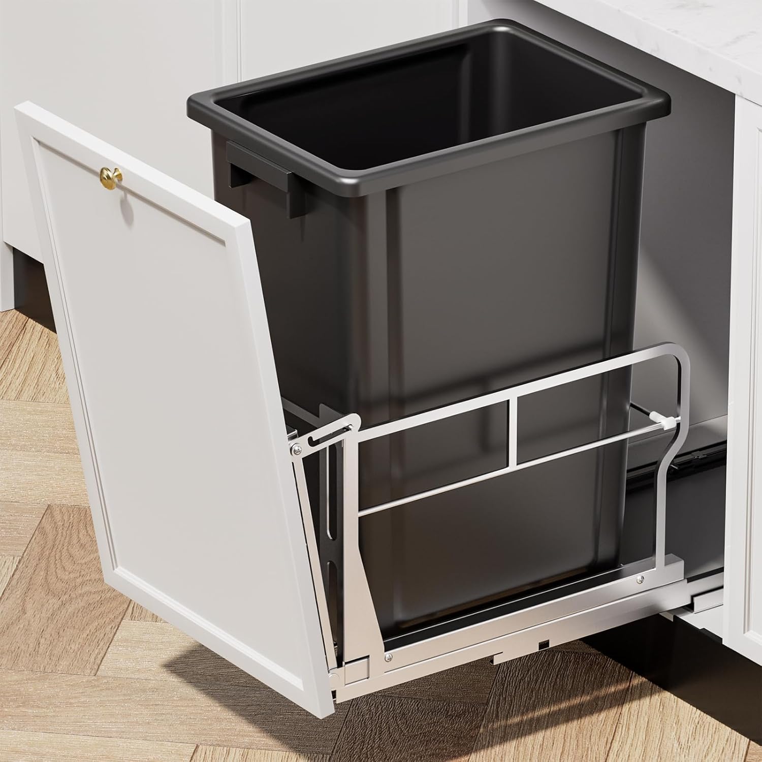 Insputer Double 40QT Pull Out Trash Can Under Cabinet, Heavy Duty Under Sink Garbage Bin Kit with Soft-Close Slides for Kitchen, Laundry, Requires Minimum Cabinets Opening 18