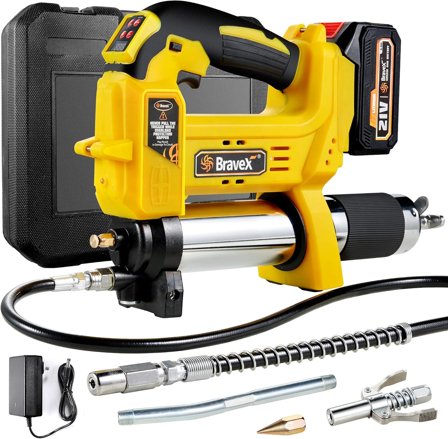 STEINBRÜCKE Grease Gun - Grease Gun Battery Powered with 40” Long Hose, 12,000 PSI Cordless Grease Gun, Electric Grease Gun 21V Tools