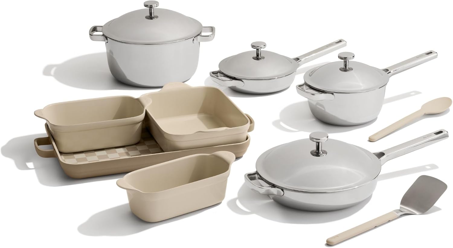 Our Place 15-Piece Titanium Pro Cookware & Bakeware Set | Tri-Ply Titanium & Stainless Steel Nonstick Fry Pans & Pots | Ceramic Nonstick Bakers & Griddle Pan | Non-toxic, PFAS-Free | Cream