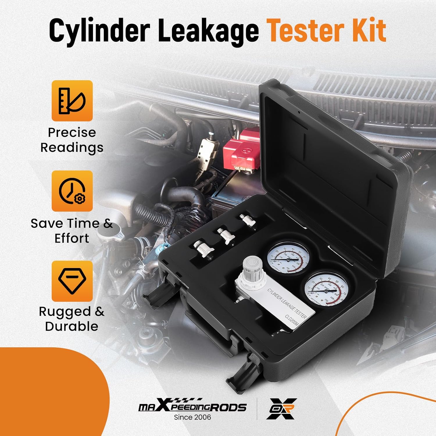 maXpeedingrods Cylinder Leak Down Tester Kit, 0-100PSI/700kPa Cylinder Leakage Tester with 2 Gauges, Dual Gauge Gas Engine Leakdown Tester Diagnostic Detector Tool for 10-18mm Spark Plugs, Black