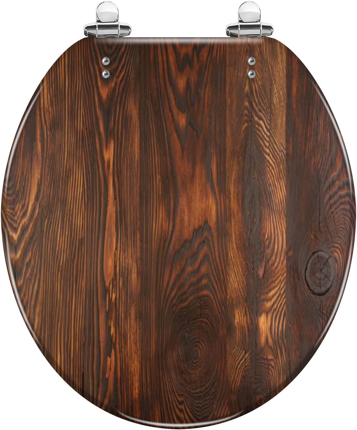 Round Toilet Seat Burnt brushed larch tree wood texture knot Resin Toilet Seat Slow Quiet Close with Quick-Release Hinges Toilet Seat with Cover Easy to Clean Install