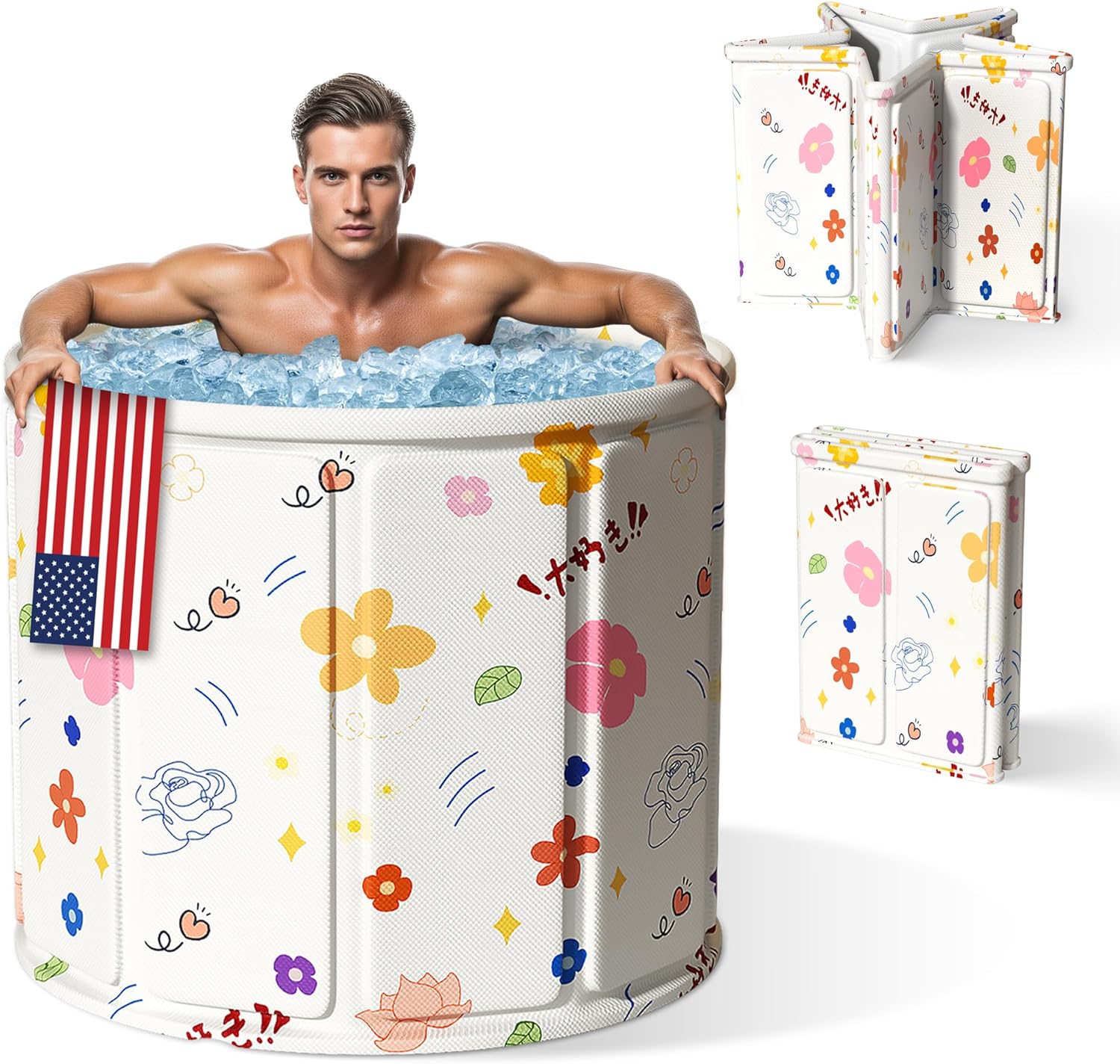 Foldable Portable Bathtub for Adults – 2-in-1 Hot & Cold Plunge, 185-Gal Large Capacity Oval Collapsible Bathtub Adult - 6-layer Insulated Portable Soaking tub - Space-saving Design