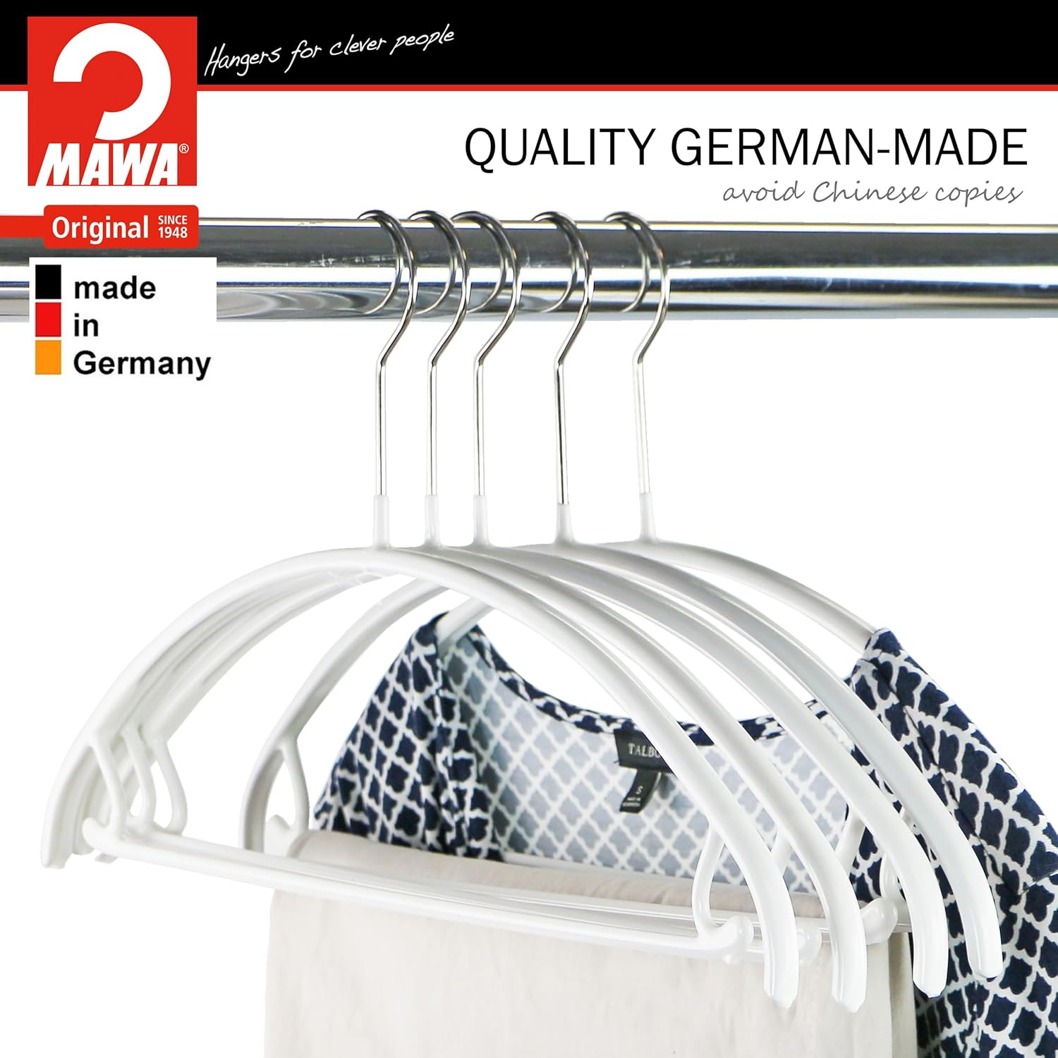 Mawa Narrow Petite Clothing Hangers, Steel Hanger with Non-Slip Coating, for Shirts, Dresses, Suits, Pants, Skirts, Camisoles, Jackets, 360-degree Rotatable Hook, White, Set of 40