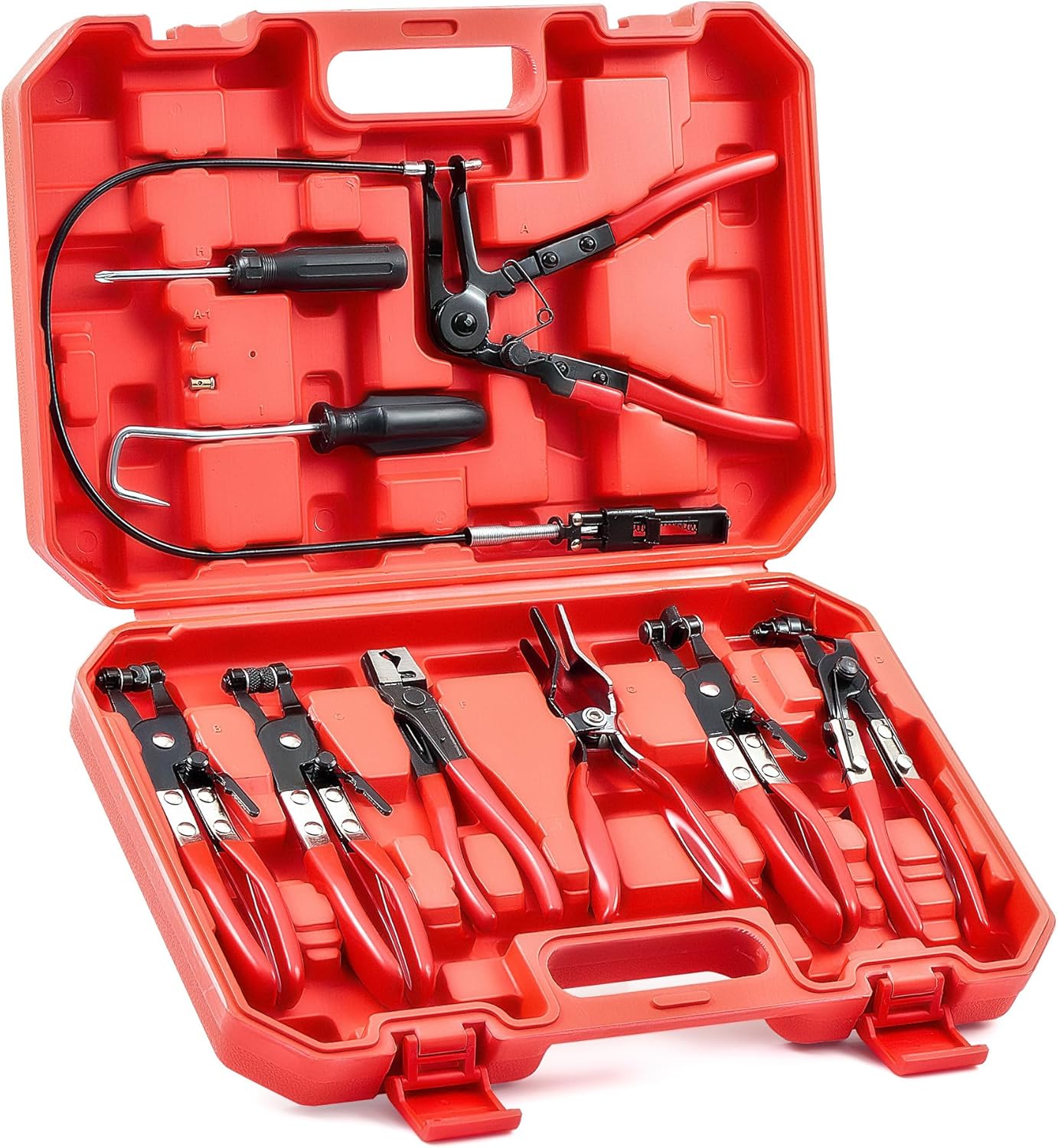 Orion Motor Tech Long Reach Wire Spring Hose Clamp Pliers Remover & 31pc Fuel Line Disconnect Tool Set with Fuel and AC Disconnect Pliers, Bundle