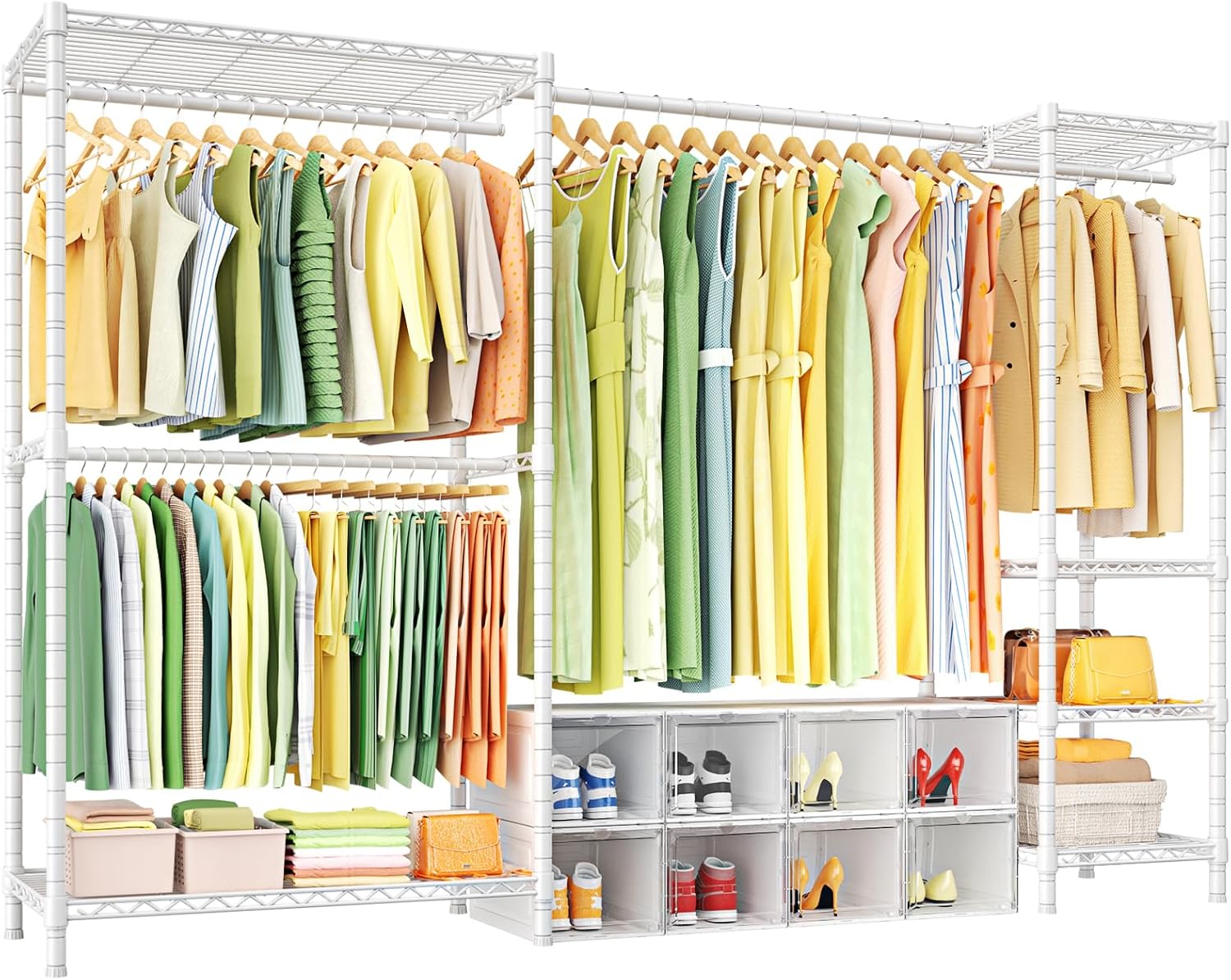 Ulif E10 Clothes Rack（With Stretchable Hanger Rod）Freestanding Clothing Racks for Hanging Clothes，Adjustable Closet Organizer System，Portable Garment Rack 73-97