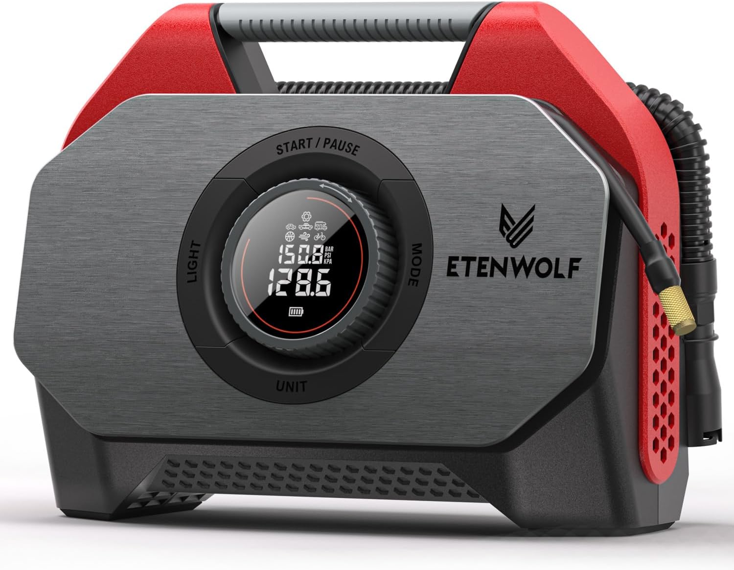 ETENWOLF VORTEX S6 Tire Inflator Portable Air Compressor for Heavy-duty Vehicle, Cordless Air Pump for Car & Inflatables with 19200 mAh Battery, 100% Duty Cycle & Dual Cylinder Bike Pump, Vivid Orange