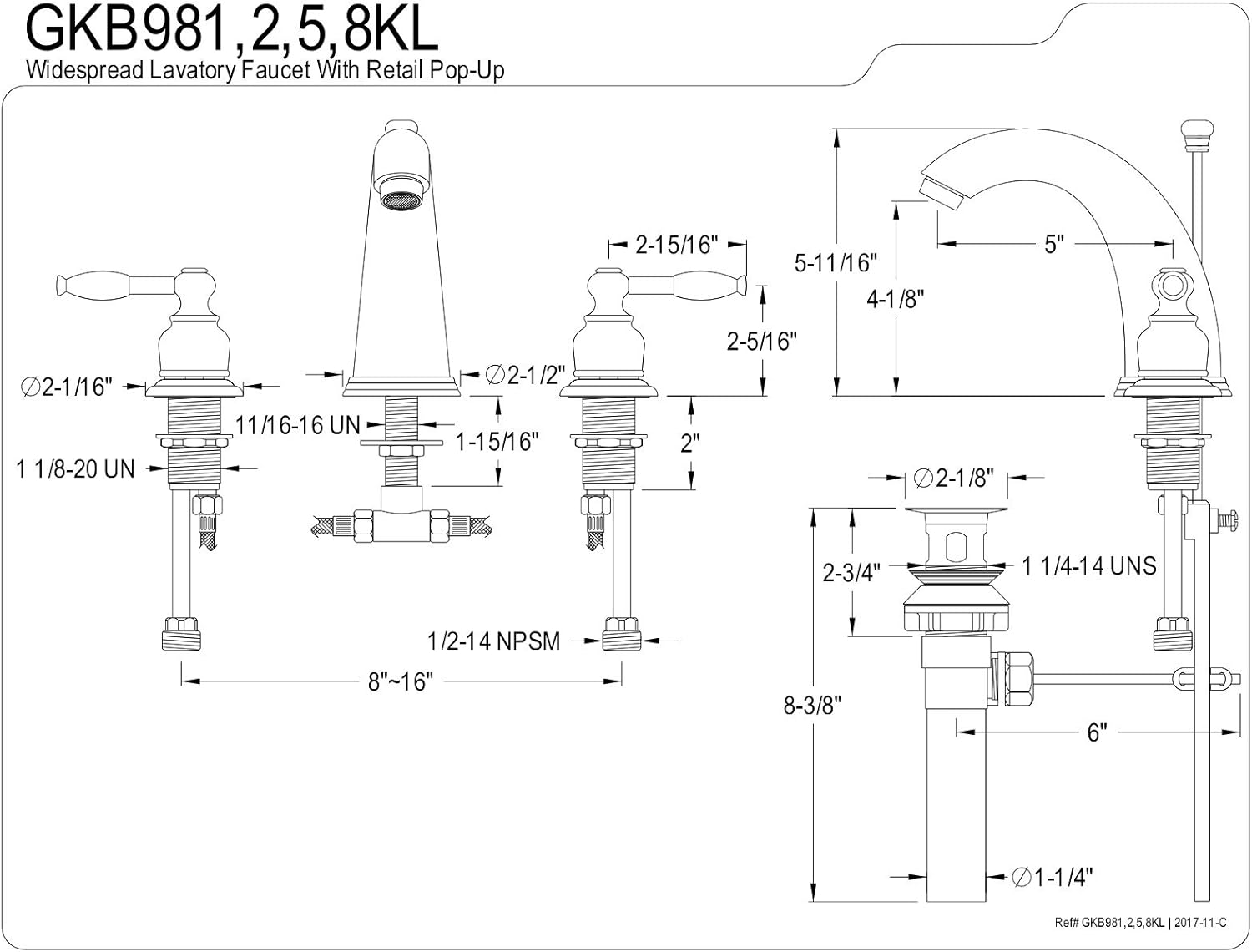 Kingston Brass GKB988KL Widespread Bathroom Faucet, Brushed Nickel