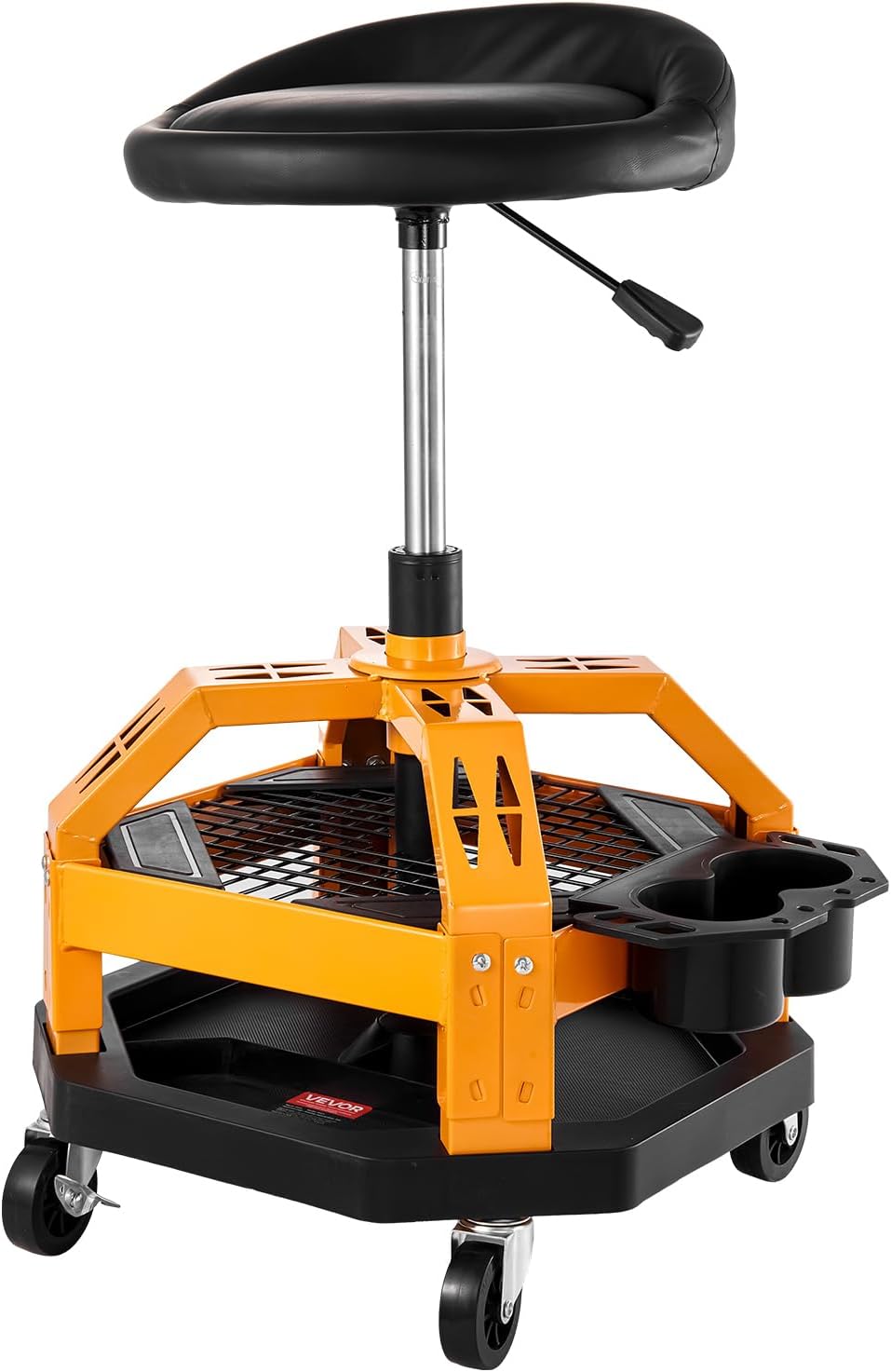 VEVOR Mechanic Stool Dual Storage Trays Rolling Stool and Garage Stool with Adjustable Height 23.6–29.5 in,Soft Waterproof Cushion 360° Swivel Casters 330 LBS Capacity Heavy Duty