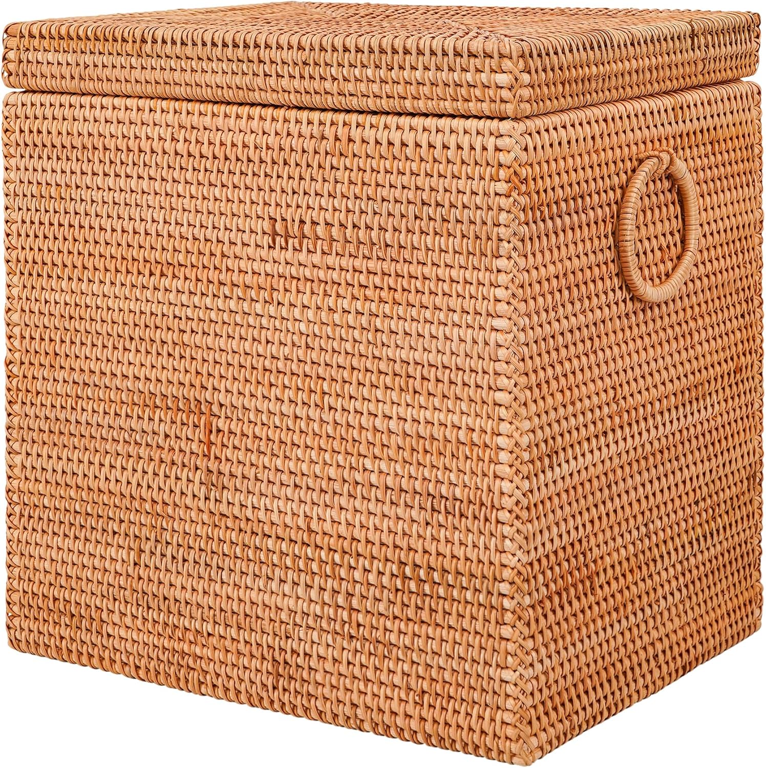 Rattan Laundry Hamper With Lid and Liner Bag, Woven Cloth Hamper With Handles (14.2