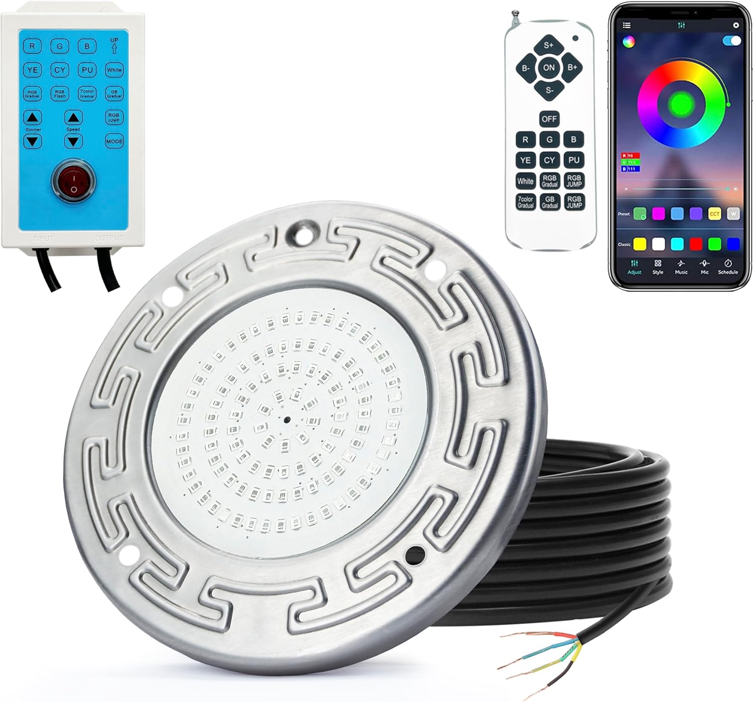 Pool Lights for Inground Pool, 60W 10 Inch LED Inground Pool Light with Controller, Remote and APP Control for Wet Niche, Color Changing Underwater Swimming Pool Lights with 50 Foot Cord
