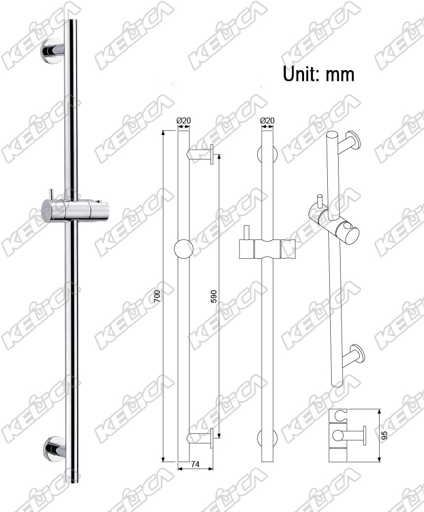 Kelica Solid Wall Mount Brass Hand Shower Slide Bar for handheld shower head Chrome