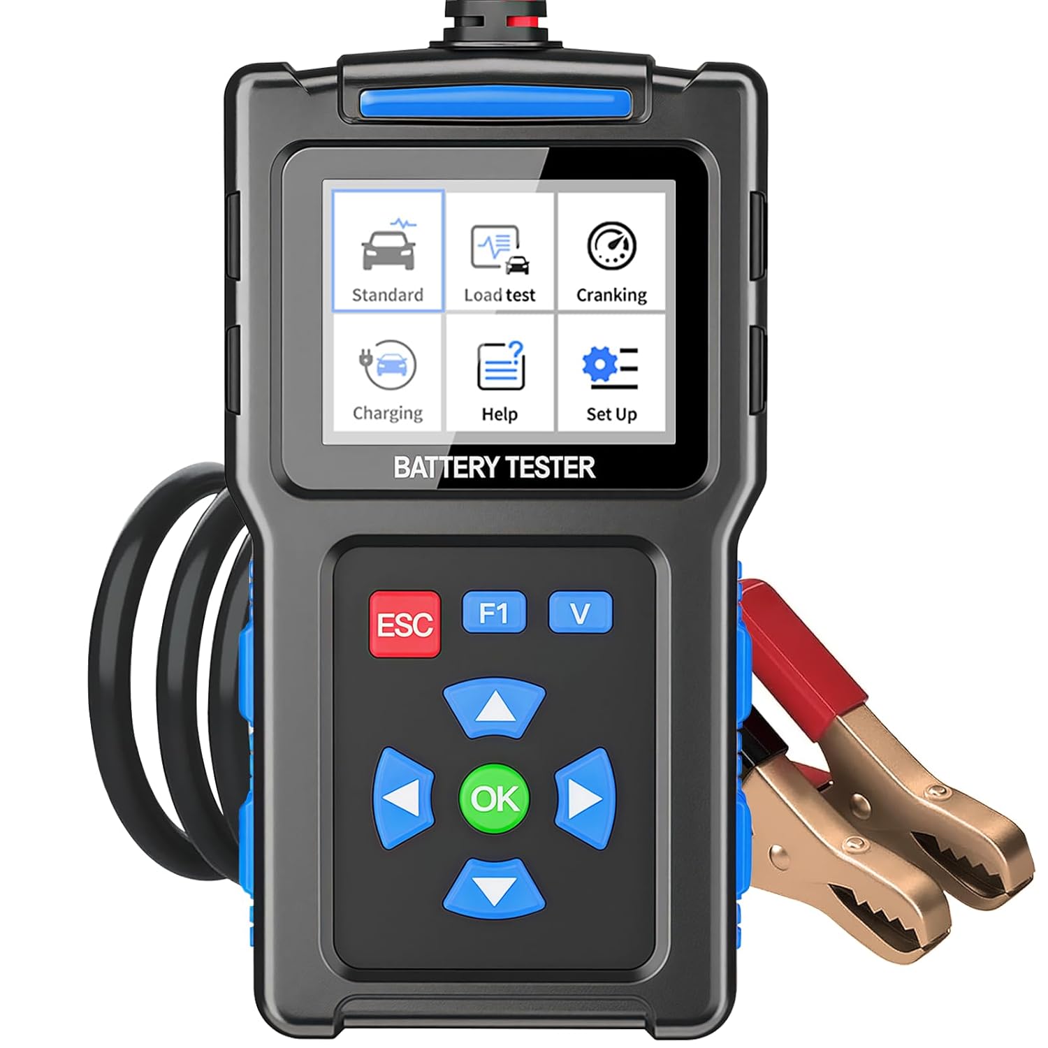 Automotive Battery Tester with Printer, 12V 24V Car Battery Load Tester and Alternator Tester, 20-2000 CCA Battery Capacity Tester, Relay Tester, Leakage Test for Heavy Duty Truck, BT500