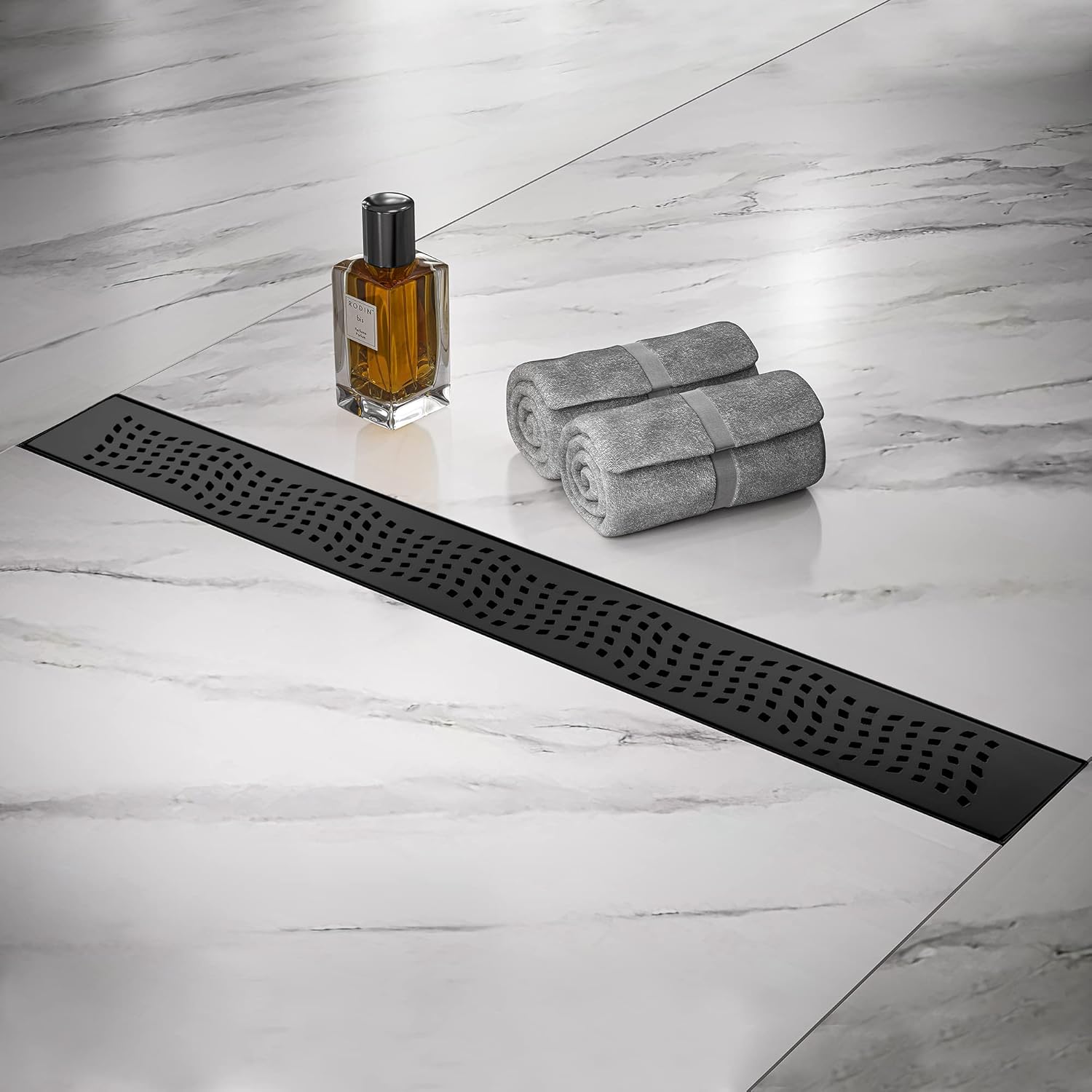 Linear Shower Drain 36 Inch Rectangular, Professional Black 304 Stainless Steel Shower Drain, 51L/Min Fast Drainage Floor Linear Drain, US Standard CUPC Certified, Matte Black, SD-102-36B