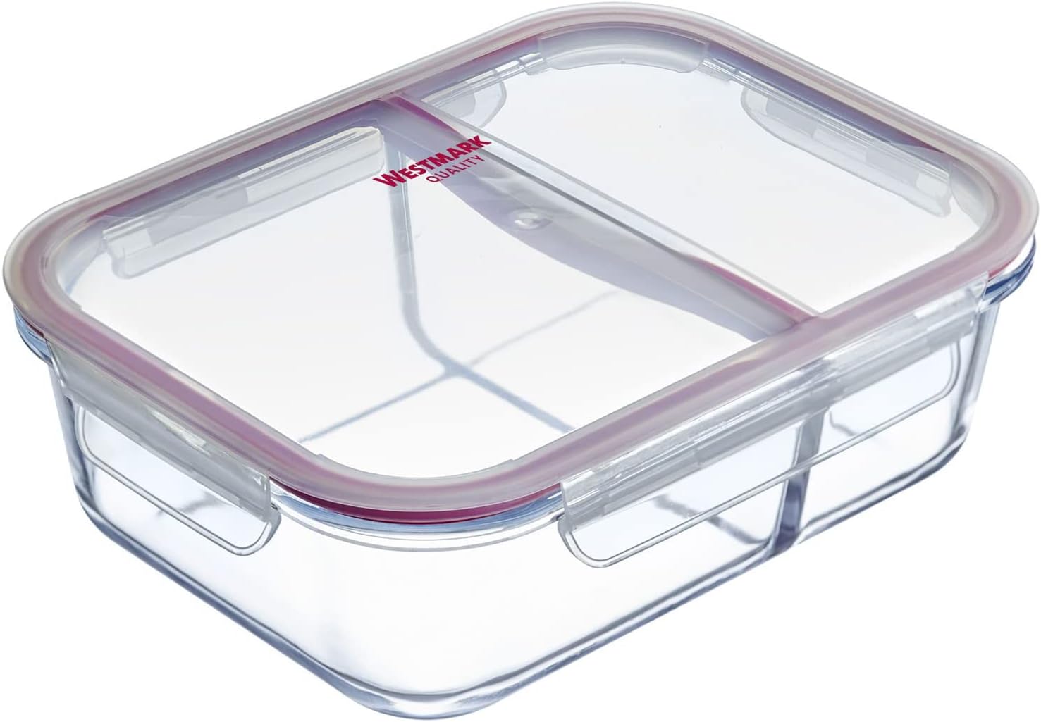 Westmark Glass Food Storage Container 570 ml with 2 Separate Compartments Microwave and Oven Safe Glass / Silicone / Plastic Transparent / Red 234722E1