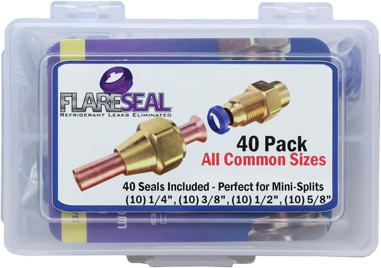 40 Pack Starter Leak Free SAE Flare Fitting Refrigerant Leaks Eliminated - Refrigeration, HVAC, Ductless, Schrader Valve or Mini Split (1/4
