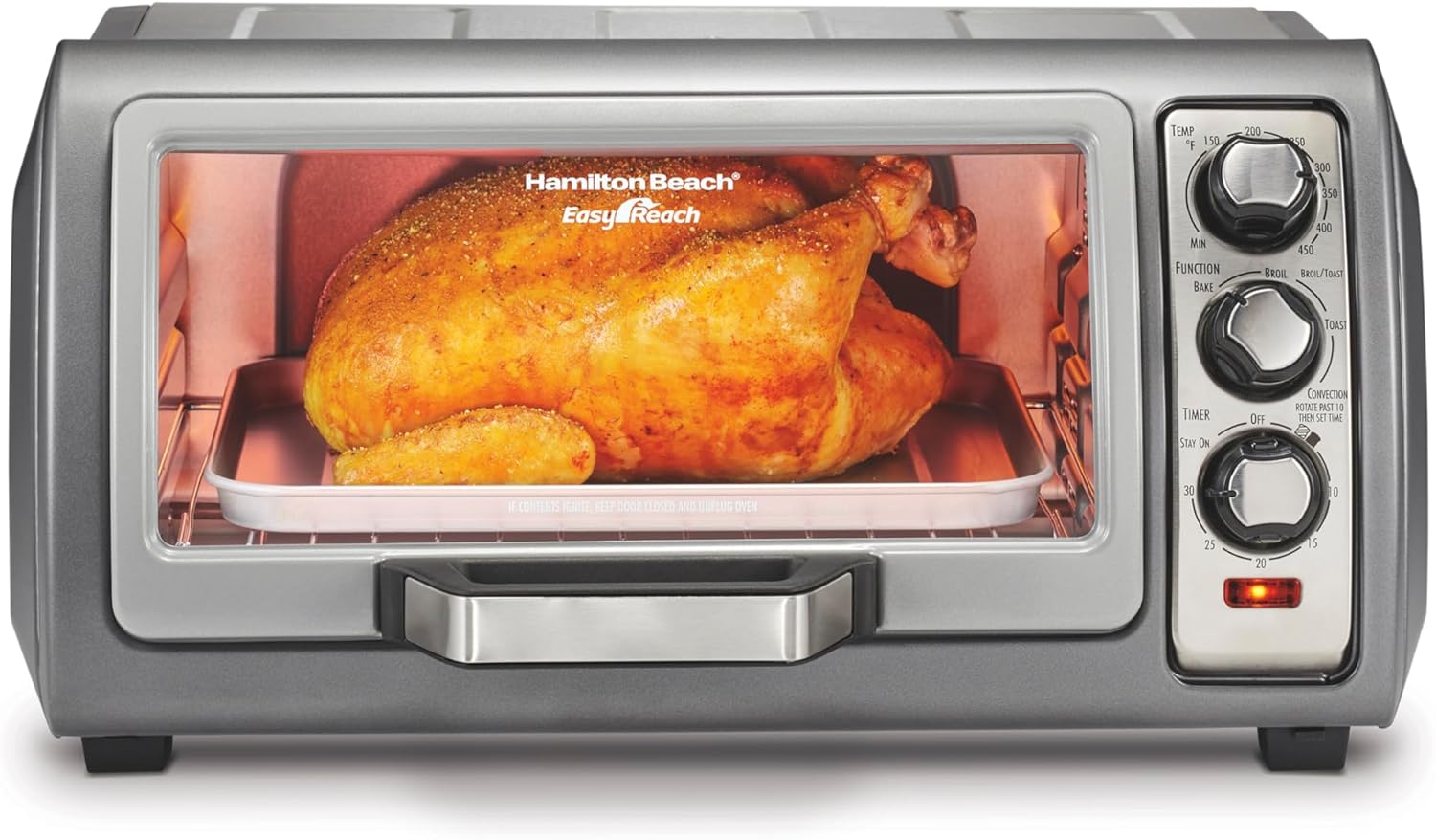 Hamilton Beach 6 Slice Countertop Toaster Oven With Easy Reach Roll-Top Door, Bake, Broil & Toast Functions, Auto Shutoff, Silver (31127D)